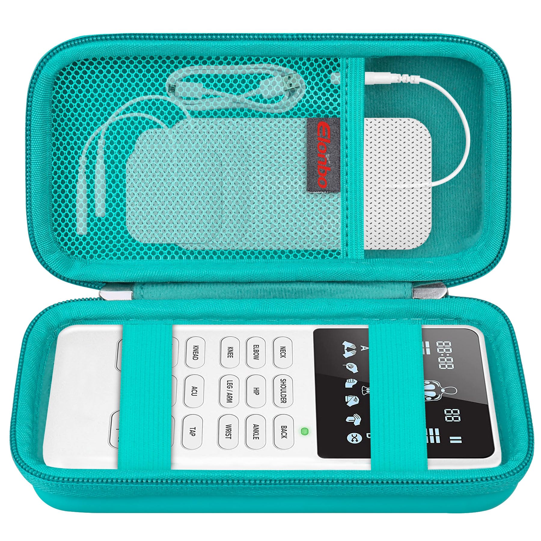 Elonbo Carrying Case ​for Etekcity TENS Unit Muscle Stimulator Machine, Hard Travel Organize Bag for Electric Pulse Massager, Extra Mesh Pocket Fits Electrode Pads Lead Wires Charger, Green+Green