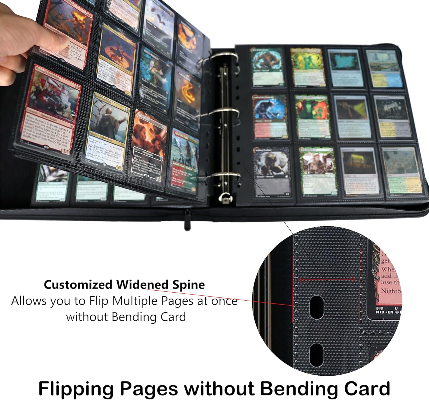 12‑Pocket Ringed Card Binder – Fits 1920 Trading Cards – Album with Archival Black Pages for TCG, Sports, MTG(White)