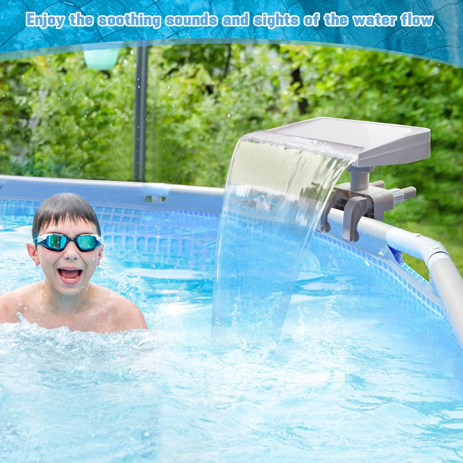 NICENICY Pool Waterfall for Above Ground Pools, Swimming Pool Waterfall Fountain, Smooth Flowing Pool Waterfall for Relaxation, Fits 1.2" to 4.7" Above-Ground Pool Frames