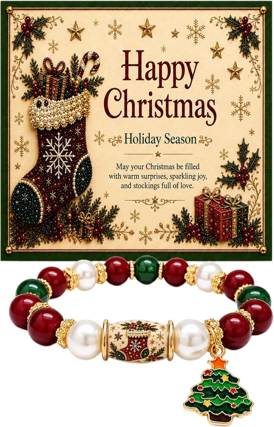 2026 Limited Edition Christmas Magic Collection Bracelet, Beaded Stretch Enamel Christmas Santa Tree Reindeer Stocking Charm Holiday New Year Jewelry Gift