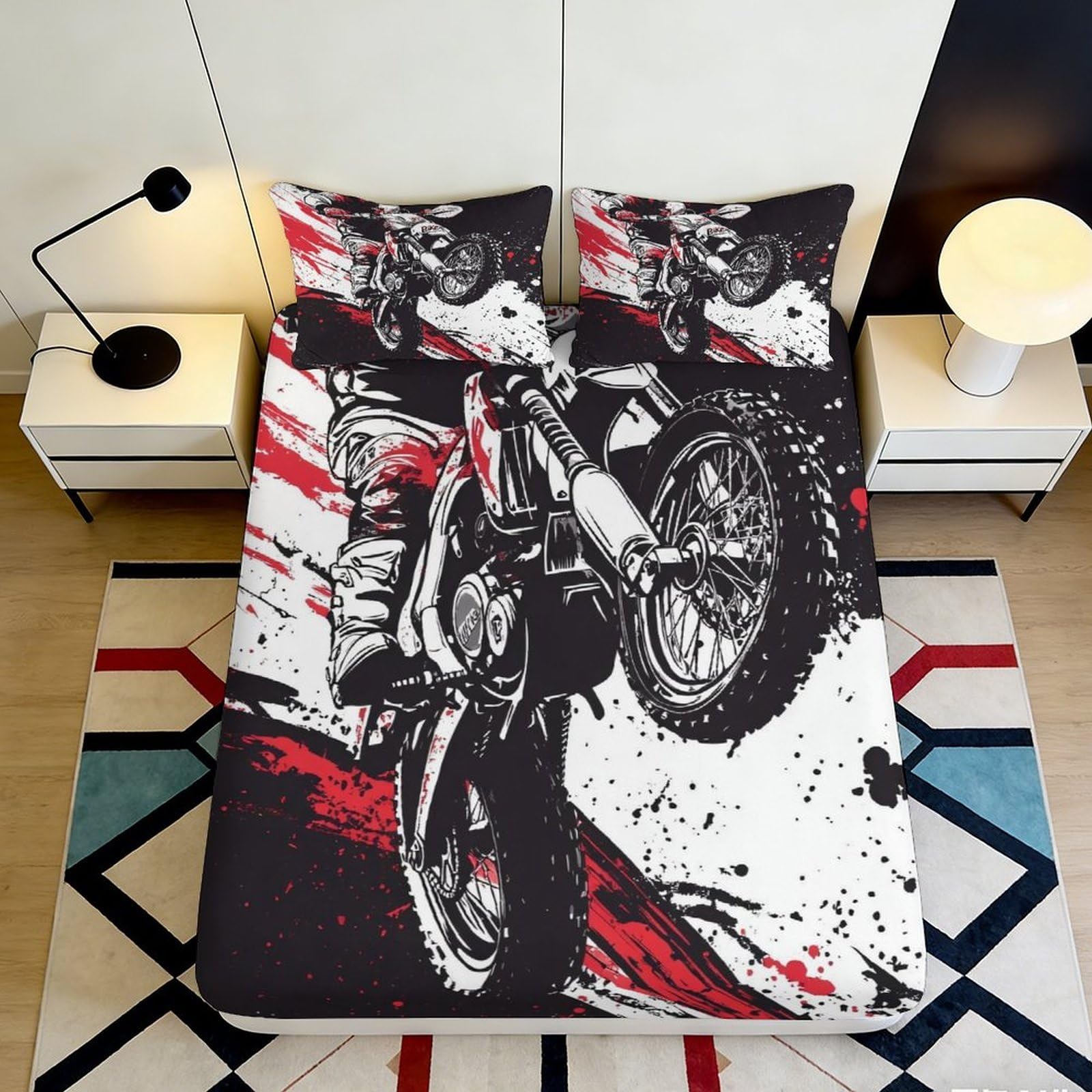 Pnayamiorkfel Style-5 3D Printed Motocross Adventure Fitted Sheet Microfiber Bedroom Decor Dirt Bike Bed Cover For Home Guest Room 90X200x25cm