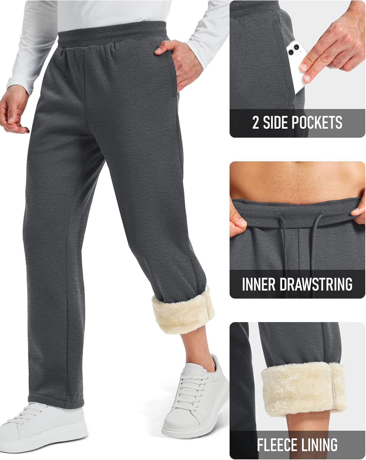 MAGCOMSEN Men's Winter Fleece Pants Sherpa Lined Sweatpants with Pockets Drawstring Lounge Running Athletic Warm Pants - Image 5