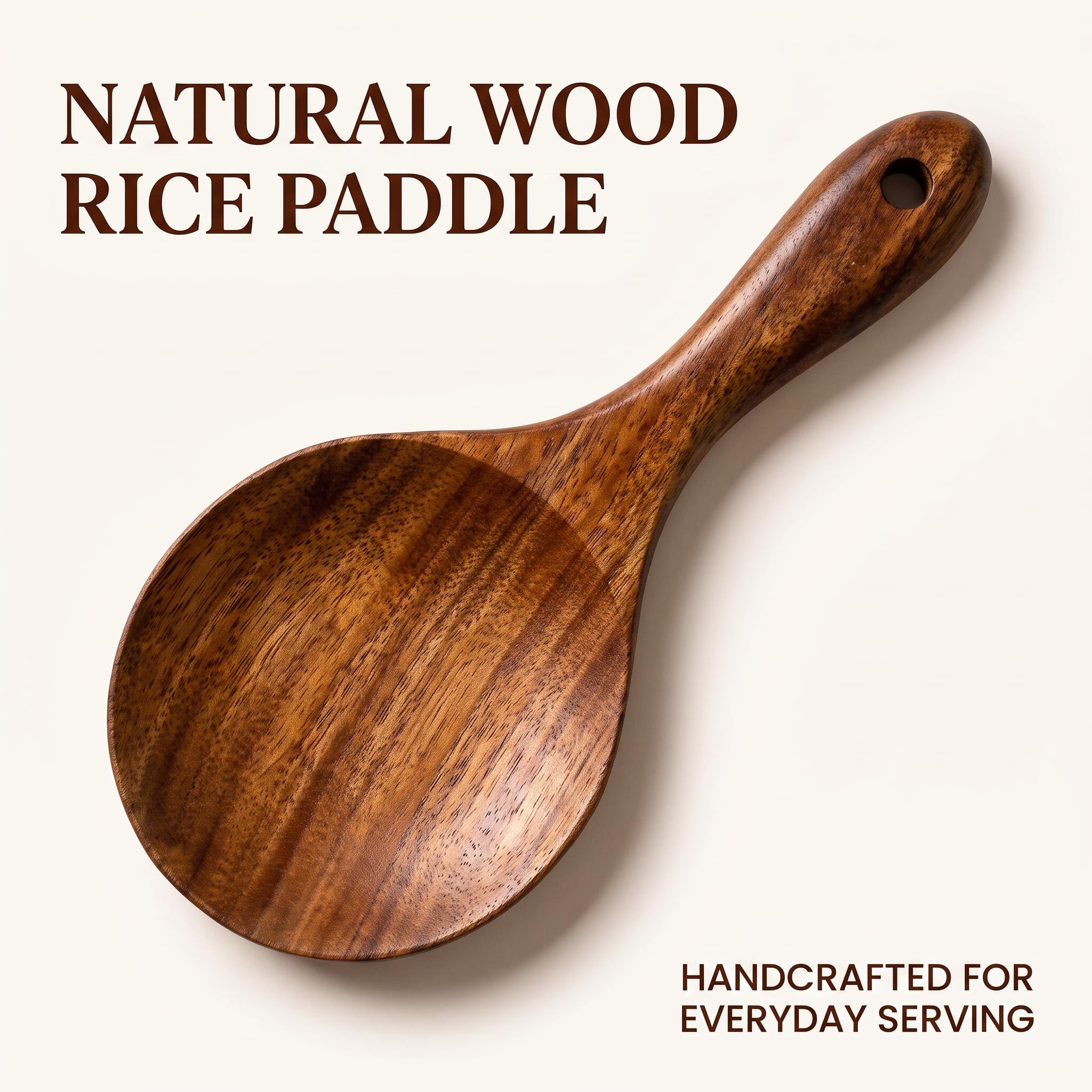 Natural Wooden Rice Spoon - Non-Stick & Durable -2