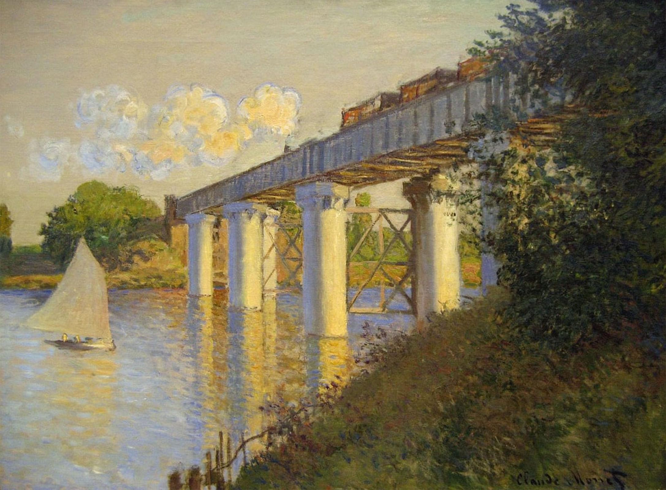 POSTERIIk Vintage Classic Picture Landscape Artwork the Bridge At Argenteuil by Claude Monet Portrait Canvas Painting for Office Home Decor 60x90cm