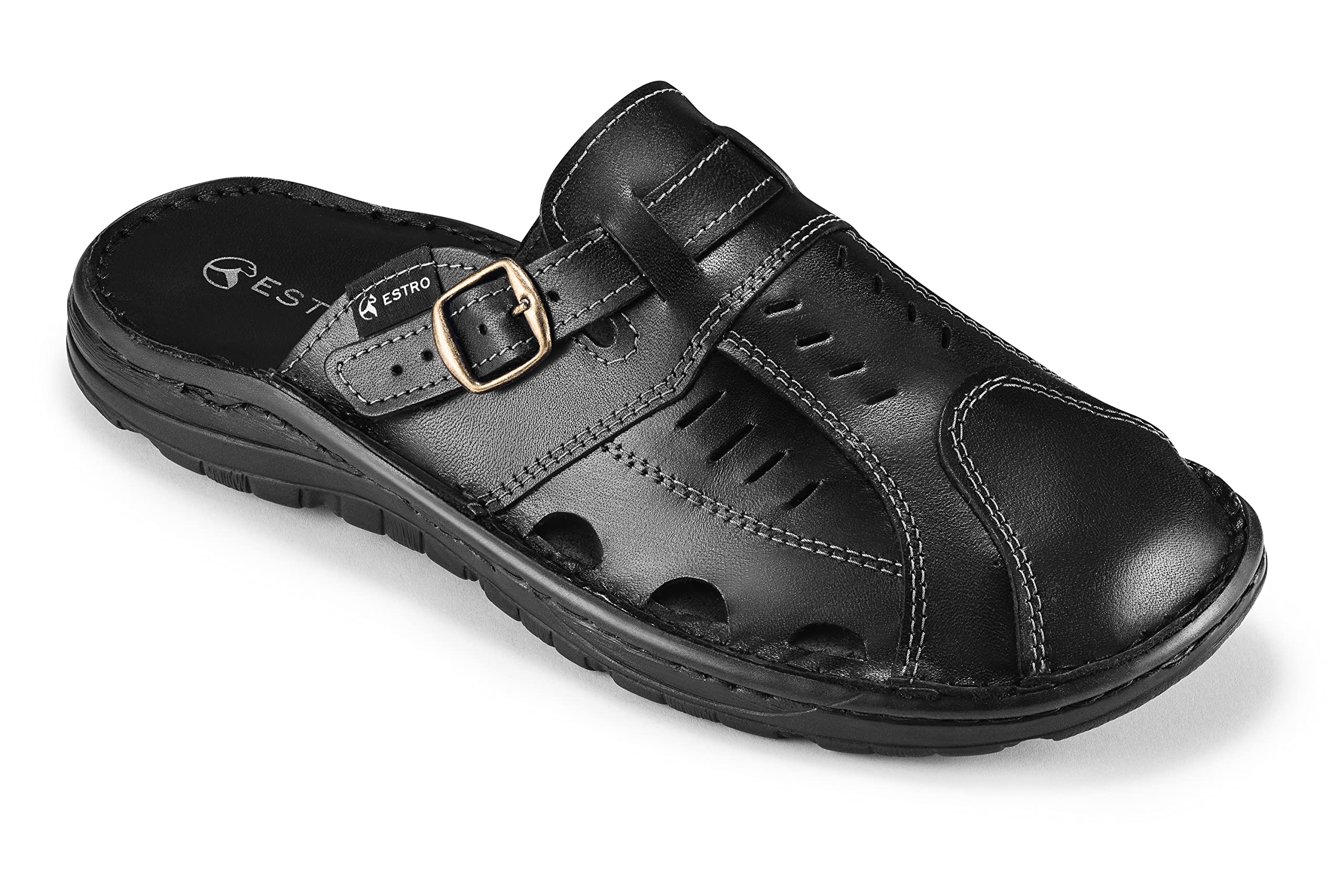 ESTRO Sandali Uomo Esitvi Pelle - Ciabatte Uomo Estive Pelle Sandalo con Suola Gomma Antiscivolo s4