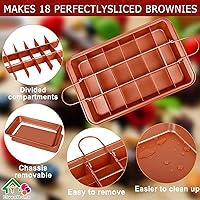 Vista 2 de Bandeja para brownie con divisores, bandeja para brownies con cortador, sartén antiadherente para hornear brownie con cepillo para espátula, moldes