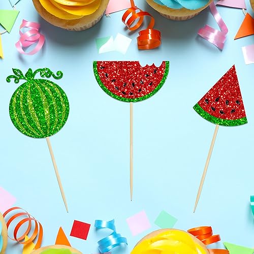 Miniatura 4 de 24 piezas de decoraciones de sandía para cupcakes uno en un melón para cupcakes, decoraciones de pastel de fruta de sandía para decoración de