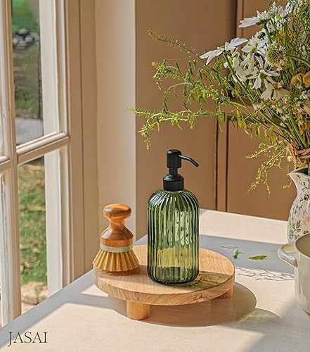 Miniatura 6 de JASAI Dispensador de jabón de vidrio verde de 18 onzas con bomba negra a prueba de óxido, dispensador de jabón de baño recargable con vidrio grueso,