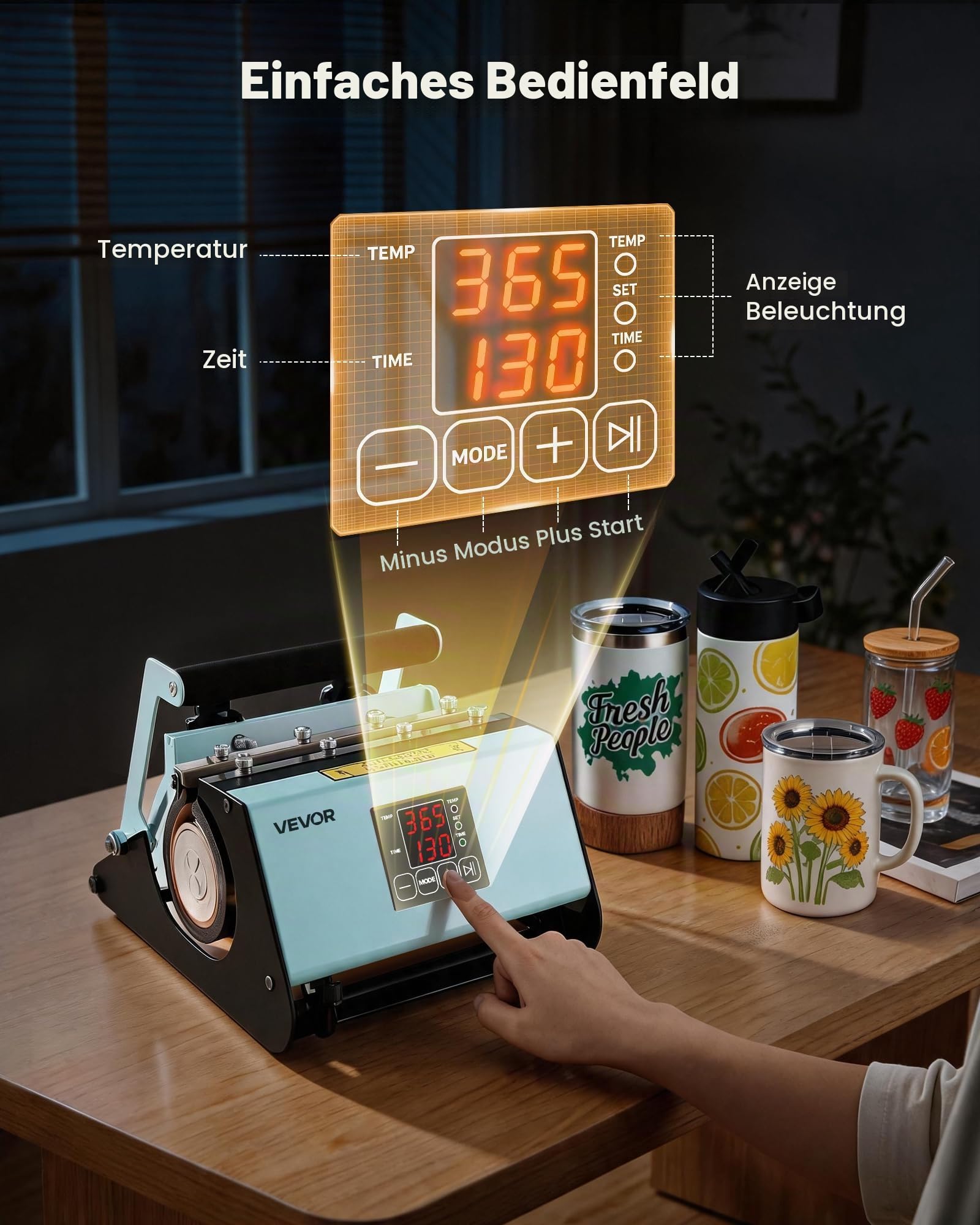VEVOR Tassenpresse Becherdruckmaschine Mug Sublimationspresse 887ml Grün, inkl. Klebeband & Handschuhen Einfache Temperatur- & Zeiteinstellung für Sublimationsdruck auf Bechern & Tassen