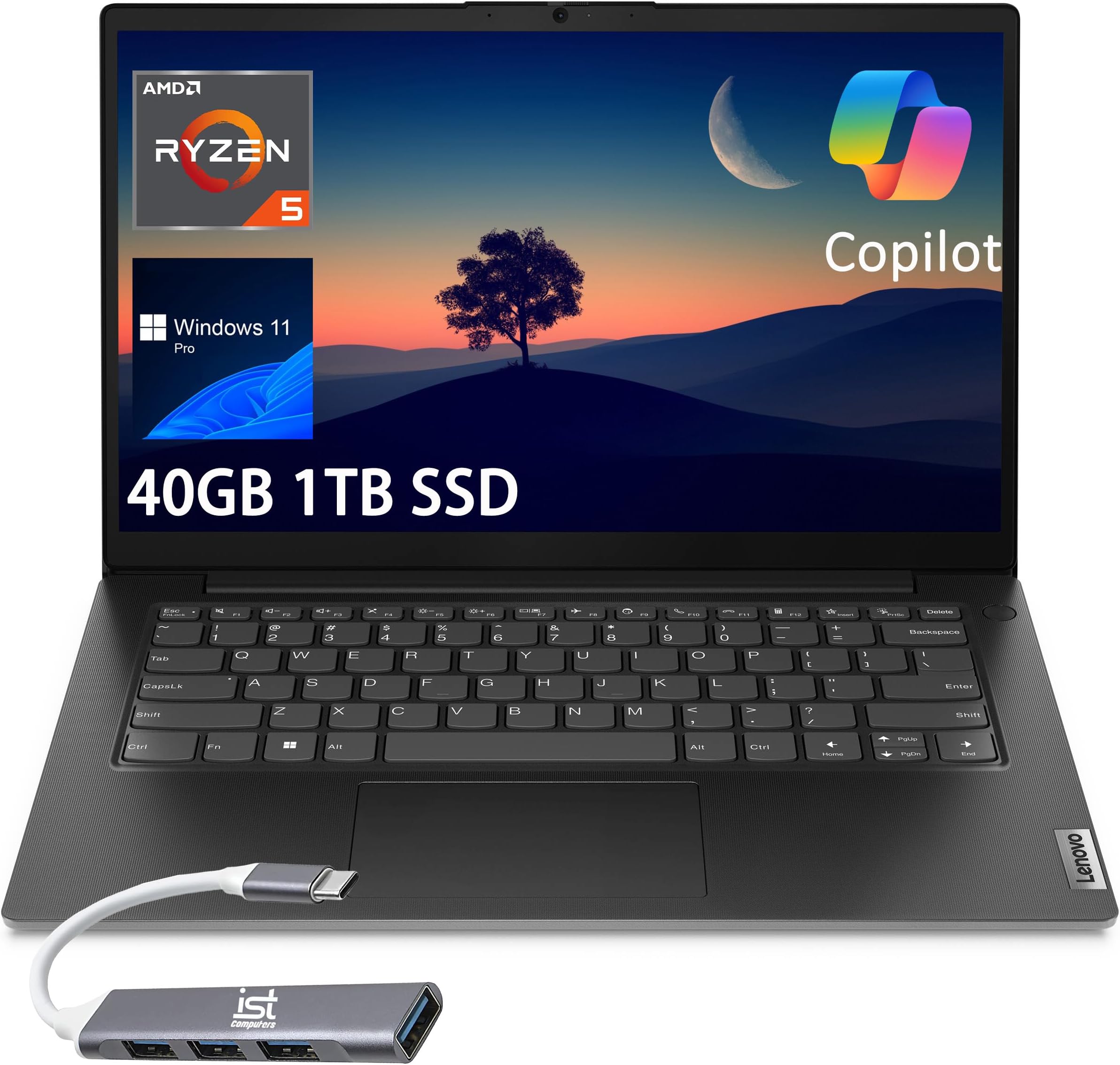 LenovoThinkPad E14 Business Laptop (14" FHD Anti-Glare, AMD Ryzen 5 (> Intel i5-1135G7), 40GB RAM, 1TB SSD) for Enterprise, Fast Charge, IST Hub, Webcam w/Privacy Shutter, RJ-45, Wi-Fi, Win 11 Pro