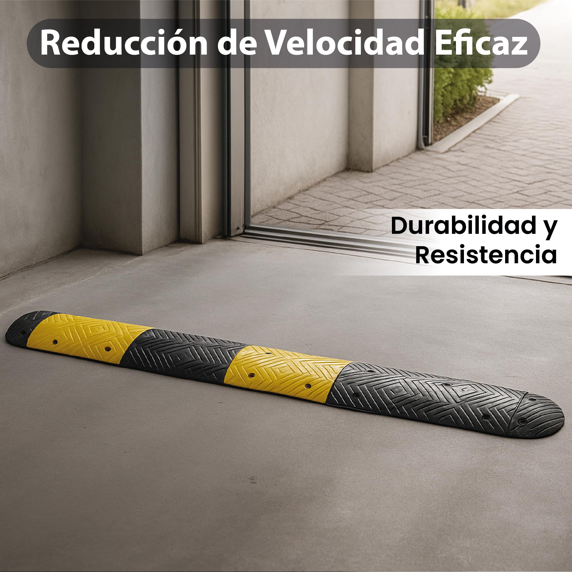 Pack Completo – Reductor de Velocidad Vial 35mm de Alto con Tornillos – Badenes de Goma para Rampa Garaje, Suelo, Carretera, Aparcamiento o Parking– Badenes para Garaje Resistentes - Alta Visibilidad
