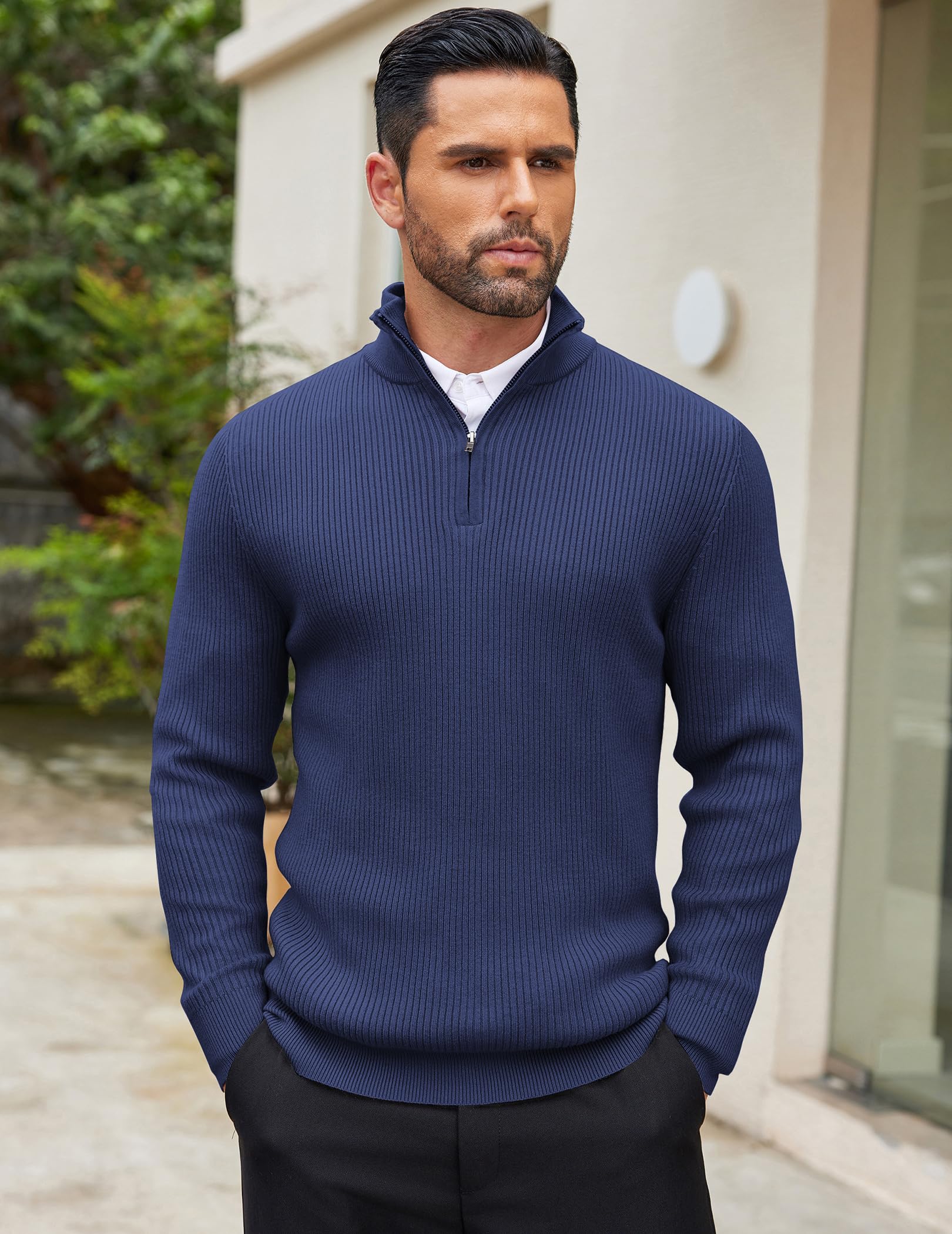 COOFANDY Maglione Uomo Invernale con Zip Maglione Uomo a Maglia con Zip 1/4 Morbido Pullover Dolcevita Classico Maglioni Invernali Regular Fit con Collo Alto