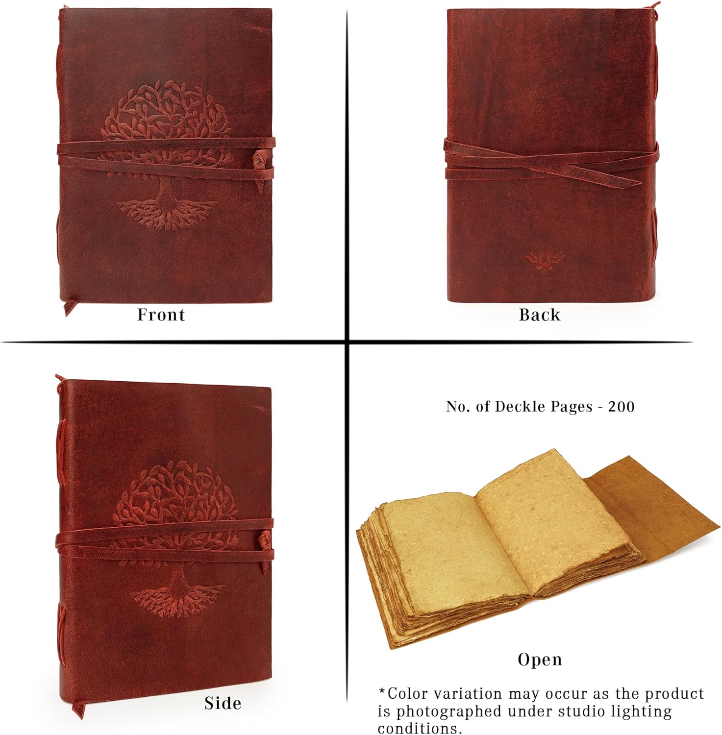 Tree Of Life Leather Journal for Women and Men, Handcrafted Leather Journal for Writing Womens, Sketchbook, Travel Diary with Unlined Deckle Paper, Wine Red 7x10