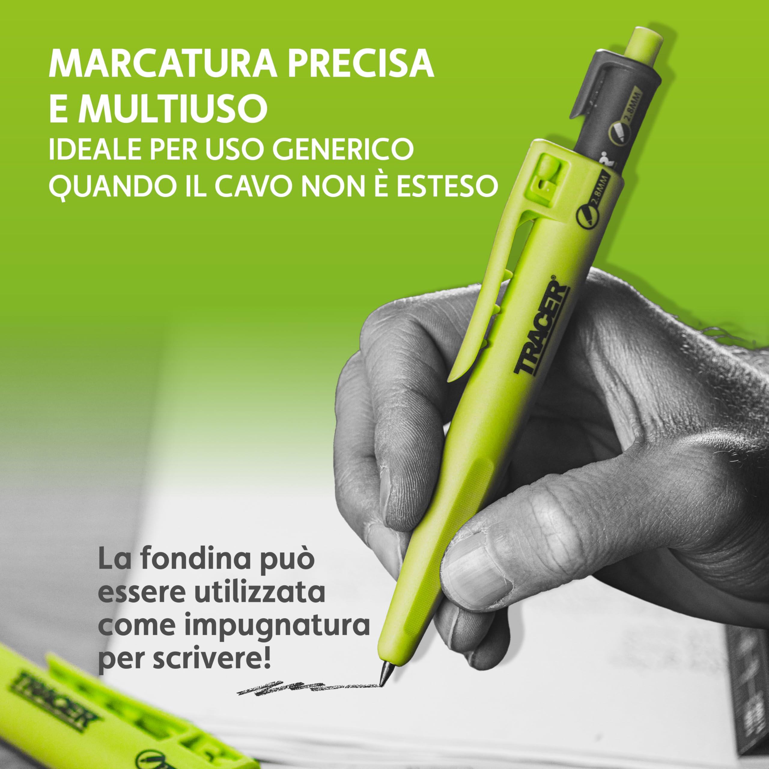 TRACER Pencil 2.0 Matita Carpentiere per Falegnameria – Matita da Cantiere con Holster, Punta 2.8mm per Marcature Profonde in Edilizia