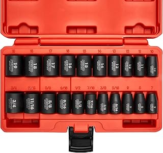 NEIKO 02432A 3/8â€ Drive SAE and Metric Impact Socket Set | 21 Pieces | SAE 5/16â€ to 3/4â€ | Metric 7mm to 19mm | Premium Cr-V Steel | 6-Point Hex Design | Corrosion Resistant Coating