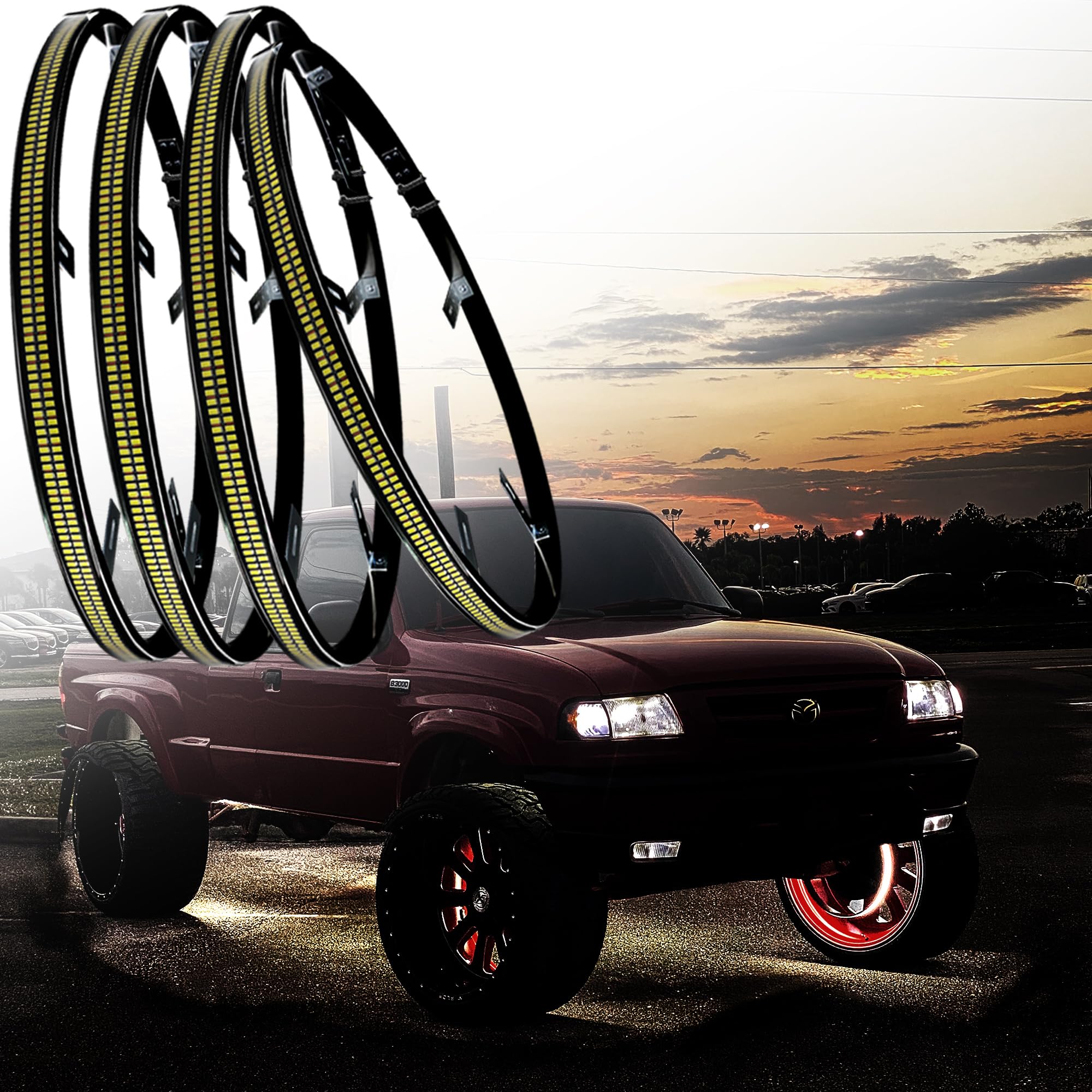 17 Inch White Wheel Lights with 2592 LEDs Super Bright High Density Illumination, IP67 Waterproof Dual Zone Controller and Swing Flashing Mode, Smoked Kit Design for Cars Trucks Off-Road (Double Row)
