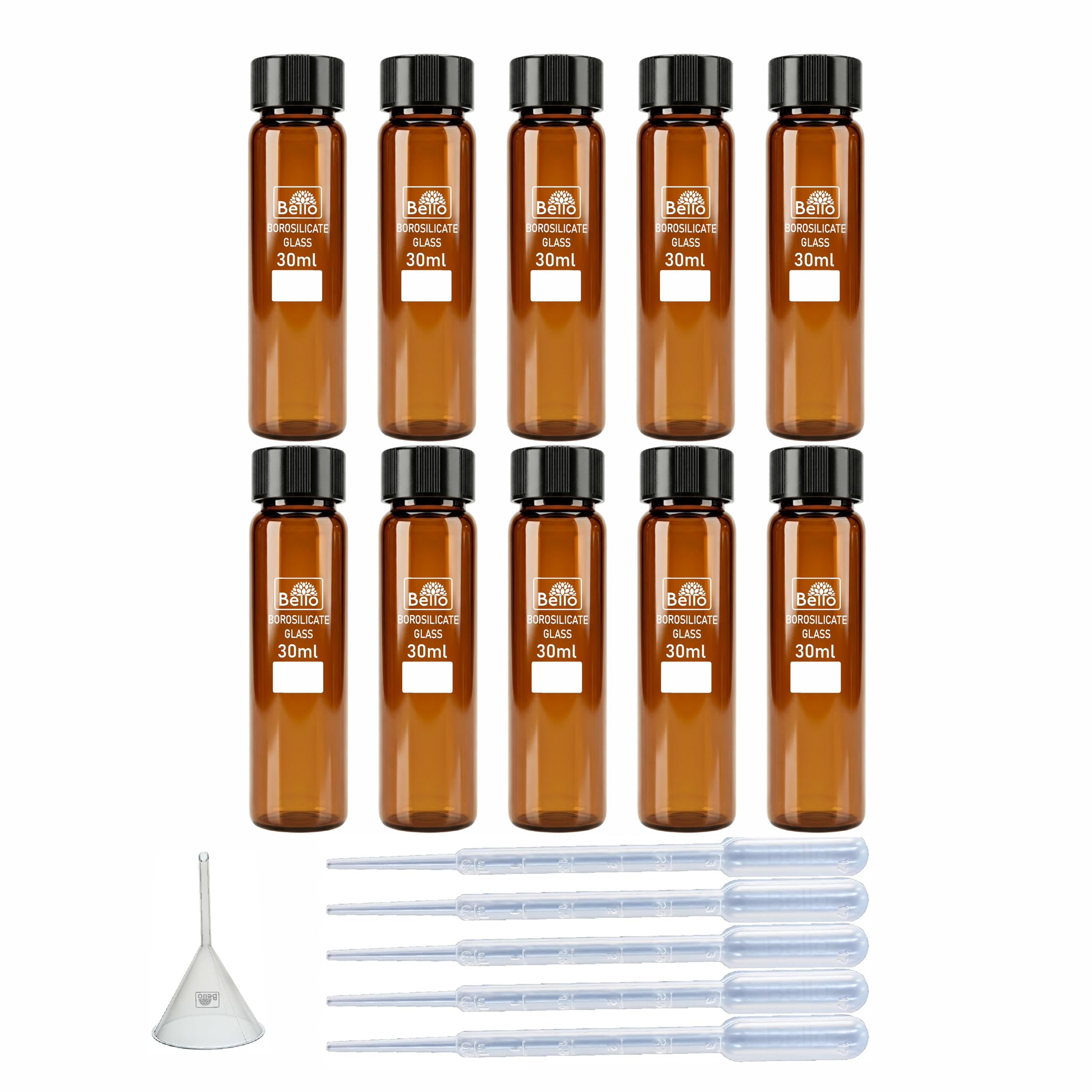 bello 30ml 10pcs Clear Glass Amber Vials Culture Tube, Glass Sample Vial with PE Stopper, Leak-Proof Glass Containers Essential Oil Bottles for Storage Liquid, Pills and Lab Home Kitchen Use.-image-7