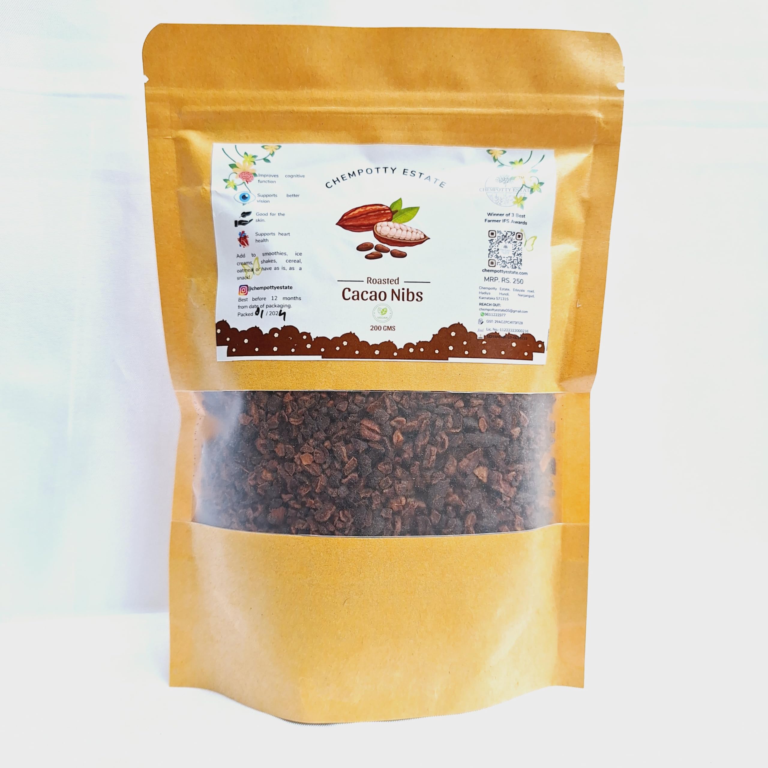 Chempotty Estate Roasted Cacao Nibs 200 Gram | Organic Cacao Nibs for Eating | Baking | Cooking Pure Cacao Nibs (B0CTHC96QL) Amazon Price History, Amazon Price Tracker