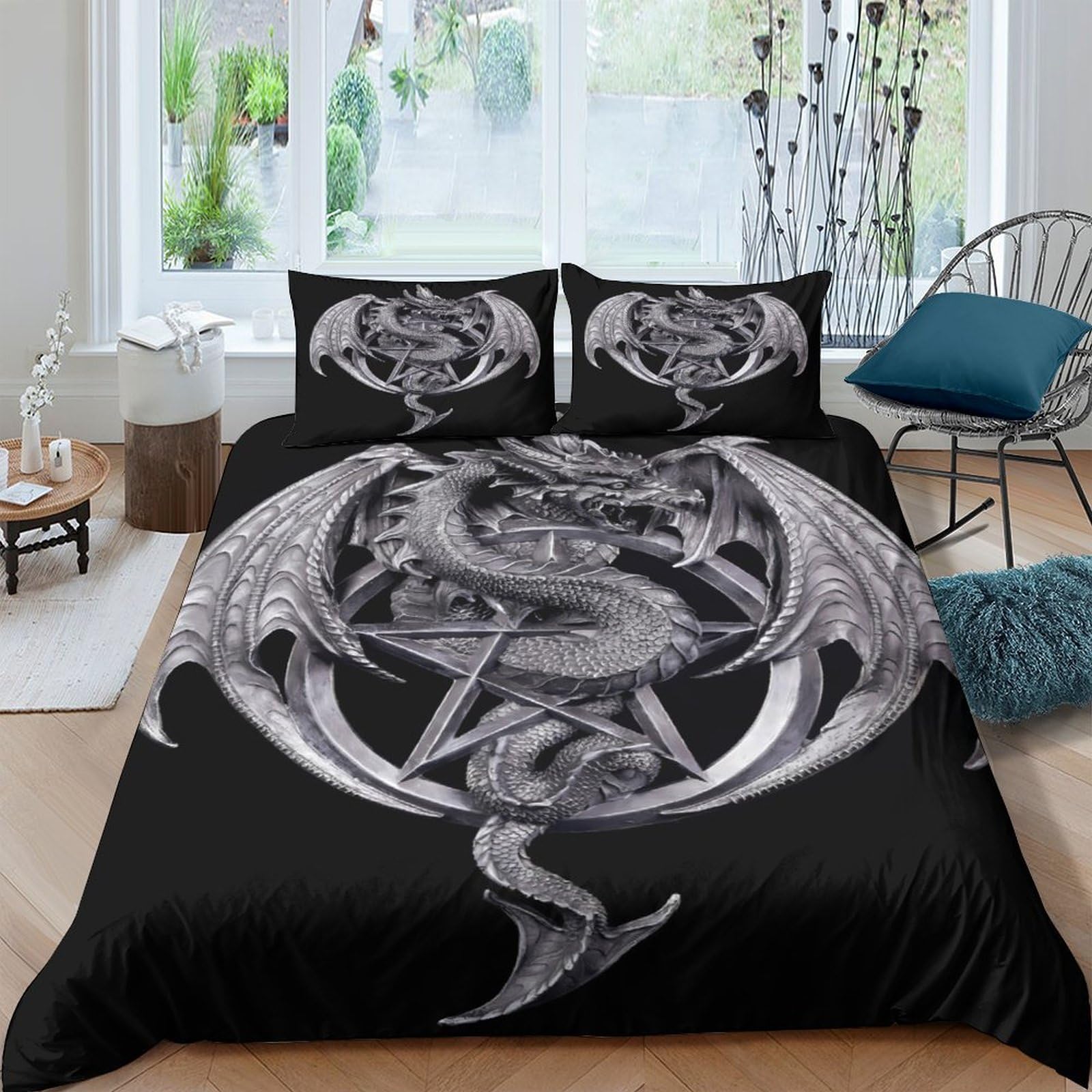 XFKLYNVCJ 3D Printed dragon symbol Bed Cover Microfiber gothic fantasy design Bedding Cover Fade Resistant Wrinkle Free for Housewarming Gift New Home Bedroom Bedding Use Super king（260x220cm）