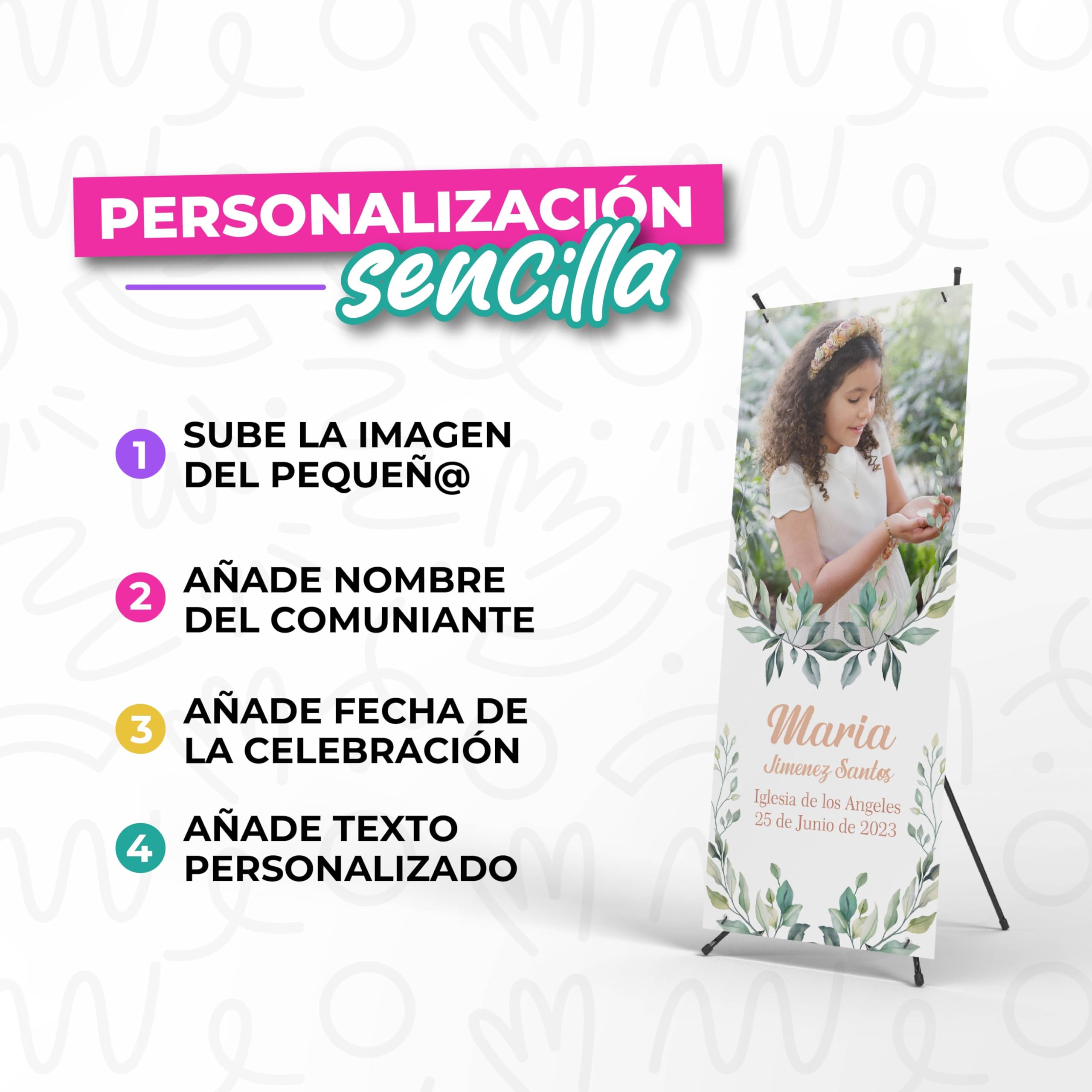 Cartel Personalizado Comunion - Photocall comunion con Foto para Decoracion | Print Stamp Love, Decoracion comunion, Lona personalizada PVC Resistente con Estructura, Montaje fácil (70x180cm) MODELO 3