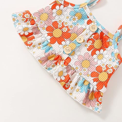 Miniatura 4 de Ropa de verano para bebés y niñas pequeñas, chaleco sin mangas, estampado floral, pantalones acampanados, 2 piezas, ropa