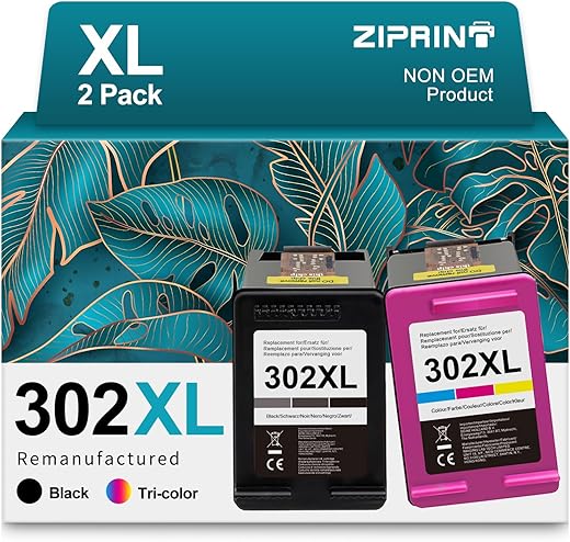 ZIPRINT 302XL 302 XL Remanufactured Ink Cartridges for HP 302, Black and Tricolor, Compatible with HP Envy 4525 4520 DeskJet 3630 3636 2130 3639 Officejet 3830 3831 (2-Pack)