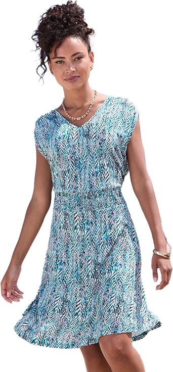 LASCANA Womens Smocked Waist Printed Dress