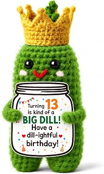 Happy 13th Birthday Gifts Card Decor for Boy Girl Handmade Crochet Pickle