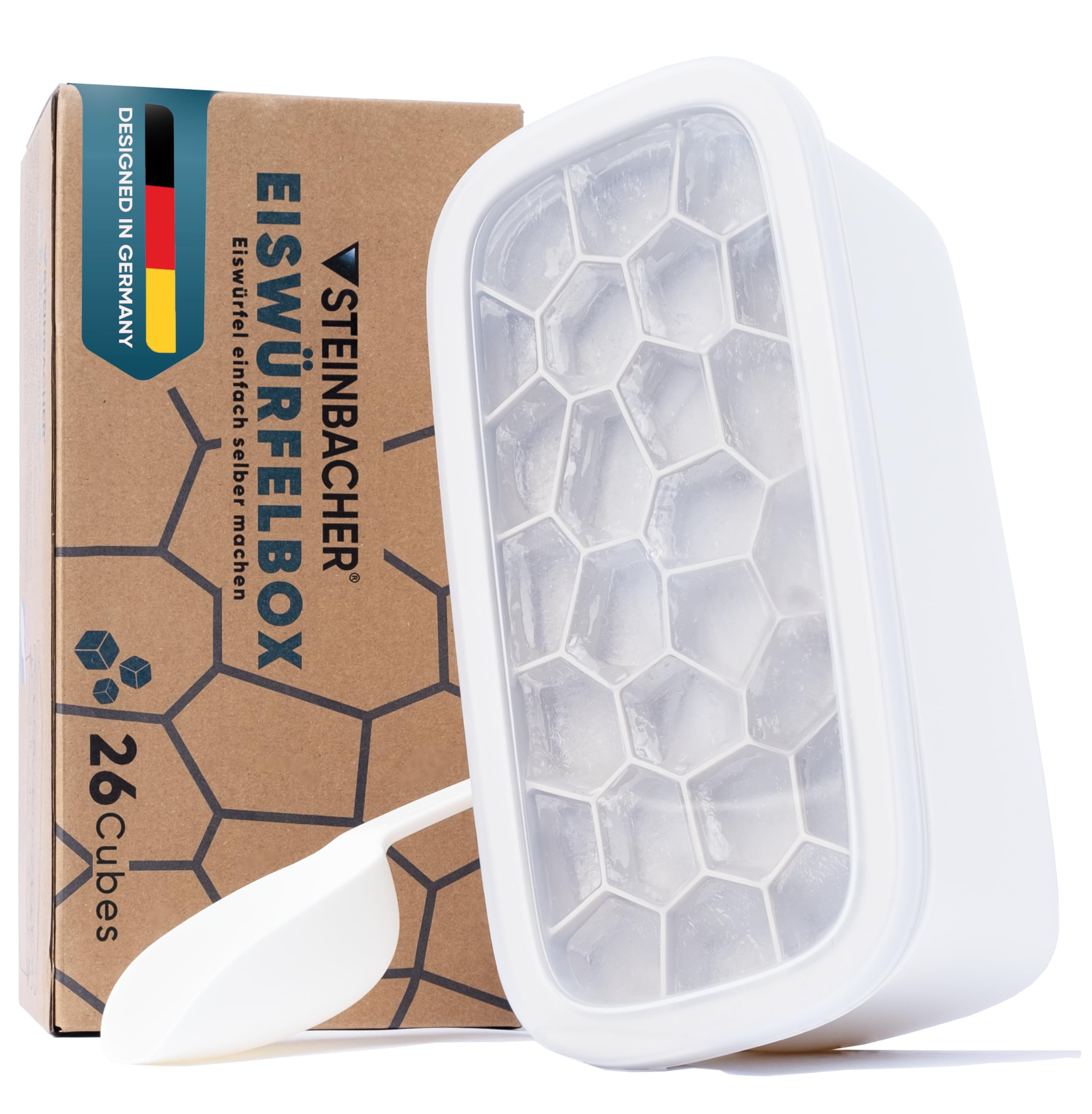 STEINBACHER® Premium Eiswürfelbox | großer Eiswürfelbehälter + Silikon Eiswürfelform in geprüfter Lebensmittelqualität (Set) BPA-frei & Spülmaschinenfest - perfekt für Drinks & Babybrei