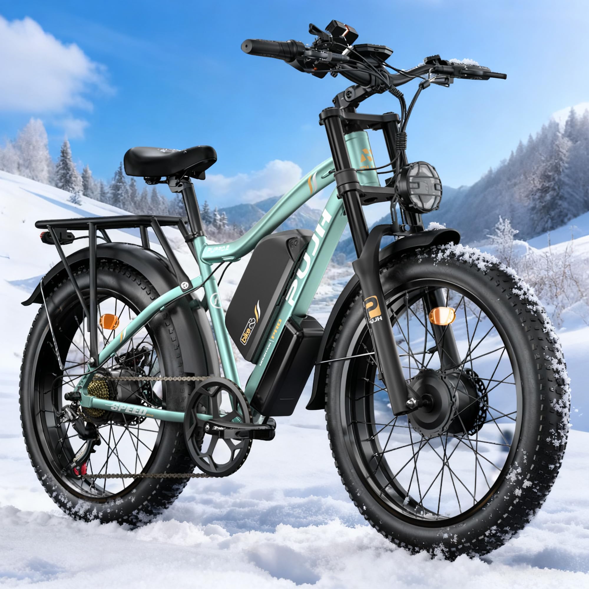 5000W 60V 20Ah Electric Bike for Adults, Dual Motors 24'' Fat Tire Fast 45mph up to 100 Miles Full Suspension Hydraulic Disc Brake Class 3 Ebike Off Road Mountain Hunting for Men
