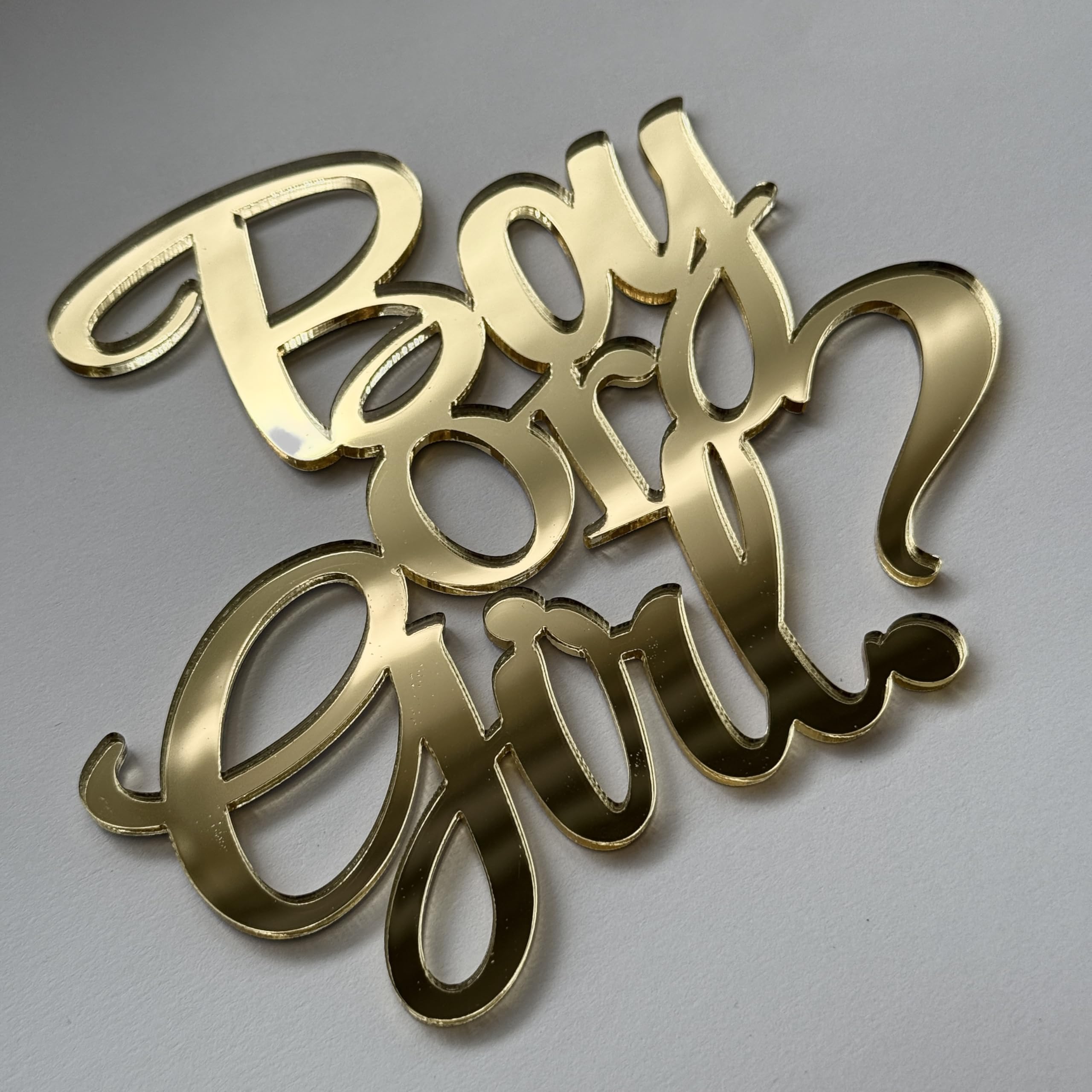 Boy or Girl? Cake Topper  Mirror Gold Acrylic Cake Charm, 3mm Thick, Premium Laser Cut Baby Gender Reveal Decoration