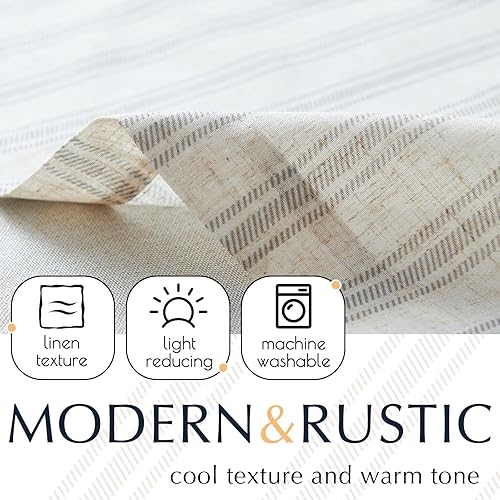 Miniatura 5 de Jinchan - Cenefa de Lino a Rayas, Cenefa Oscura de Doble Capa para Ventanas de 18 Pulgadas, Gris con Estampado a Rayas, Tratamiento Rústico