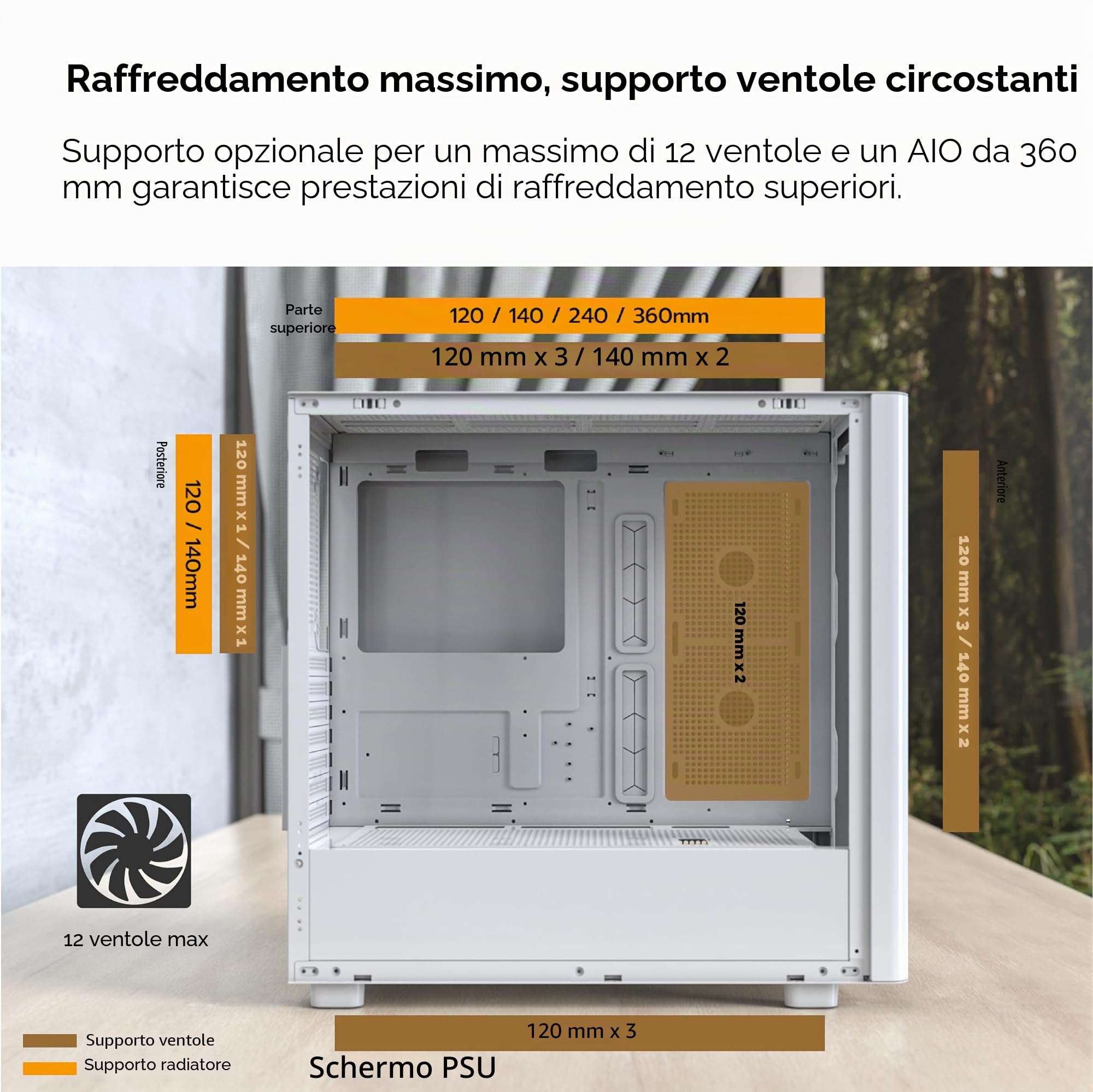 MONTECH XR Wood,Genuine Black Walnut Front, ATX Mid-Tower PC Gaming Case, Glass Side Panel, 4 x 120mm GF120 ARGB PWM Fans Pre-Installed, White | Supporto GPU 420mm, Supporto radiatore 360mm, Maglia ad alto flusso d'aria, Vetro temperato, USB-C, Supporto G