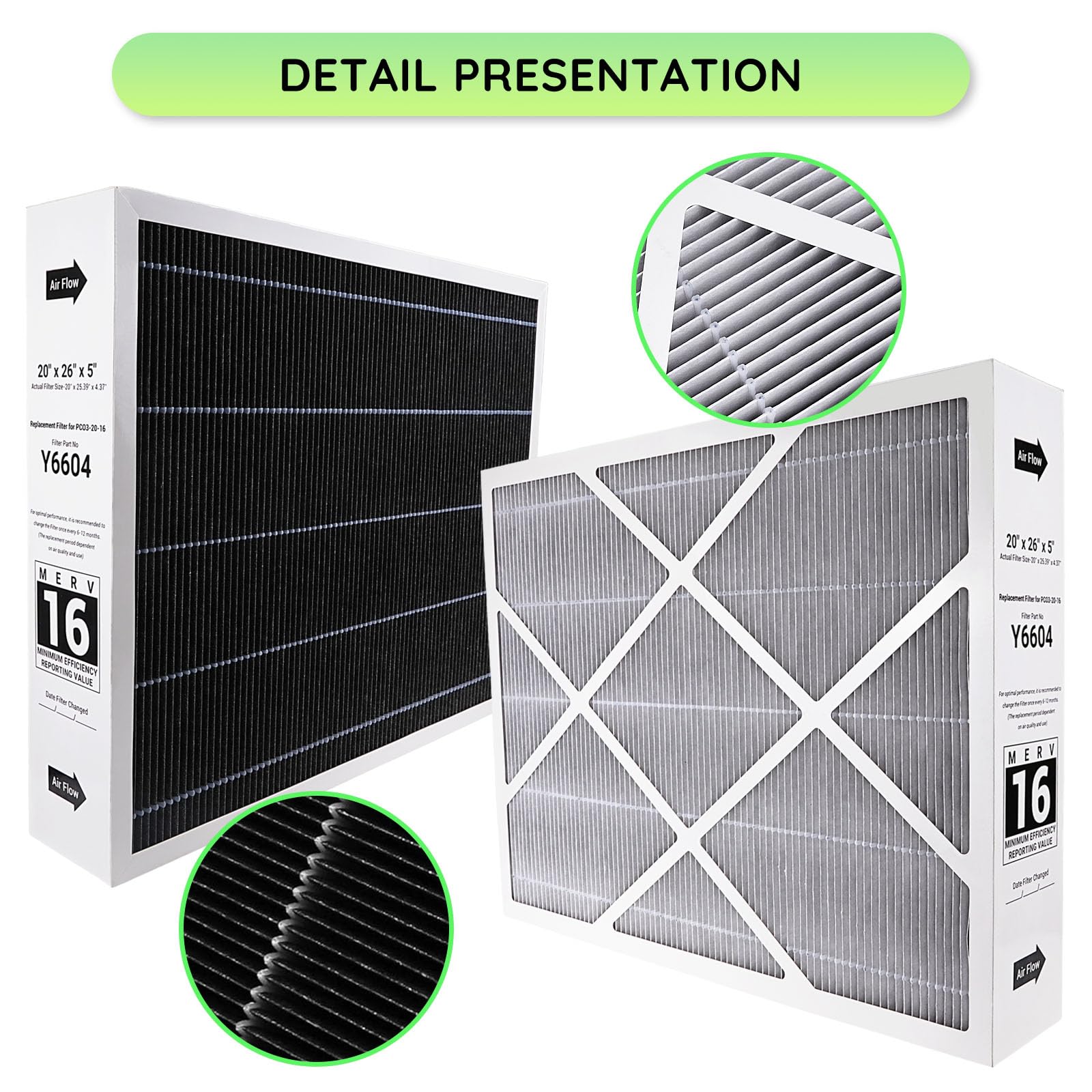 Y6604 20x26x5 MERV 16 Furnace Replacement Filter Compatible with