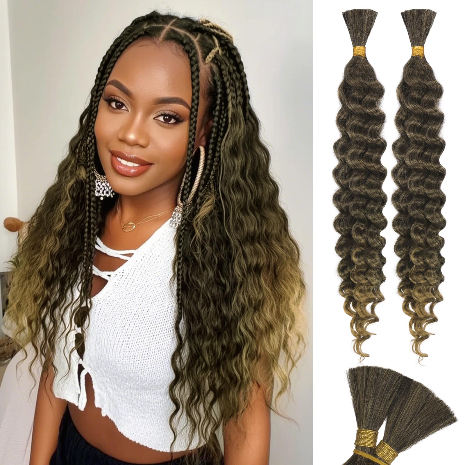 RUWISS 20 Inch Deep Wave Braiding Crochet Hair Extensions for Boho Braids Synthetic Curly Hair Extension for Black Women 2 Bundles/Pack (120g