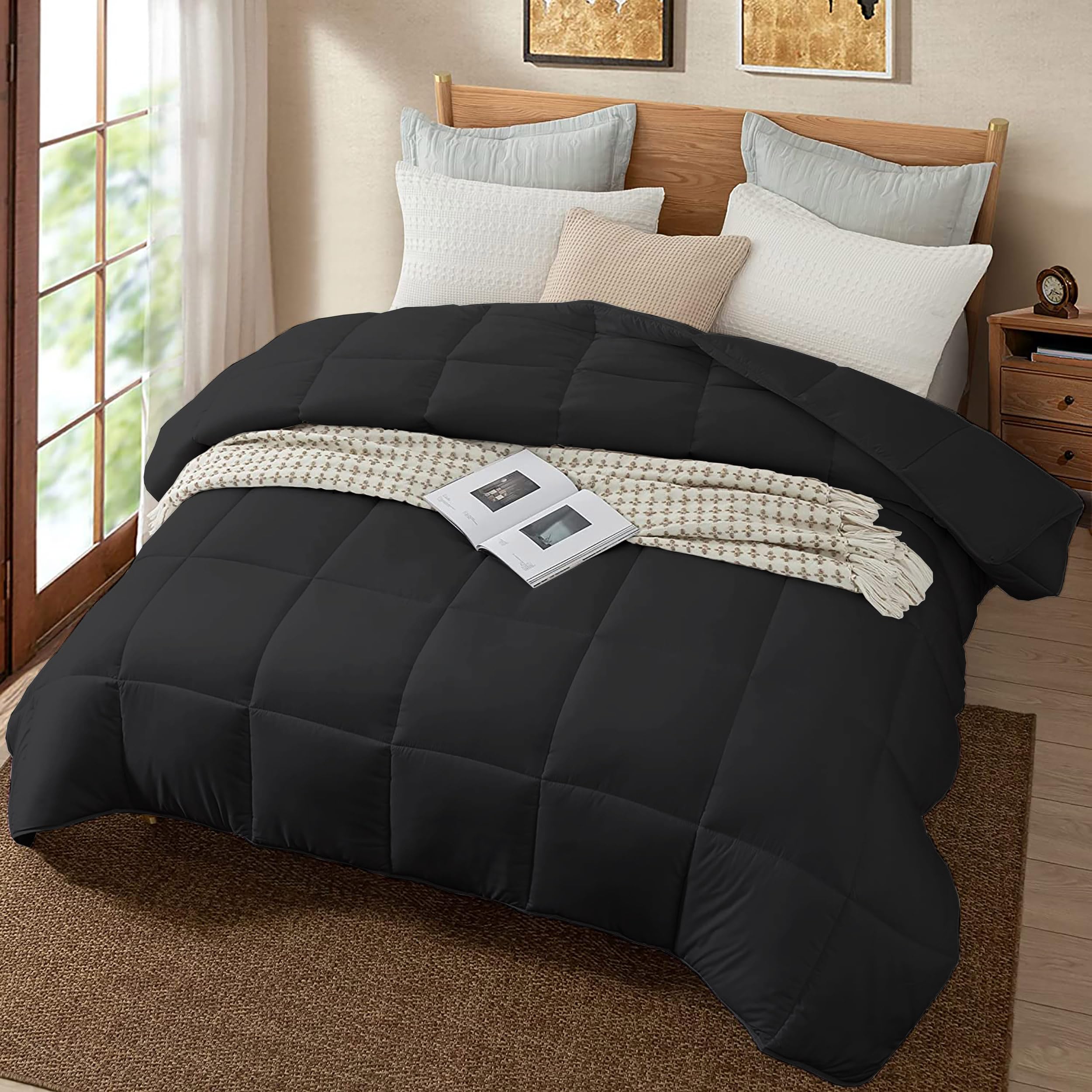 Quilt for All Season 150 GSM Comforter Duvet/Ac Blanket Single Bed Soft Microfiber Lightweight (60" X 90" Inches) - Single Bed Comforter - Black Color-image-1
