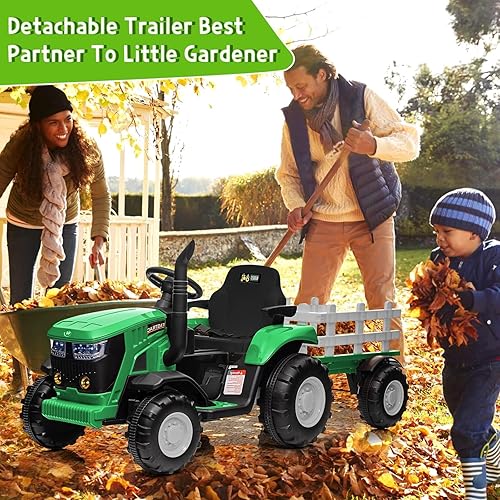 Miniatura 7 de Tractor de paseo para niños con batería de 12 V con control remoto para padres, motores duales de 35 W, engranaje de 3 velocidades, música, puerto