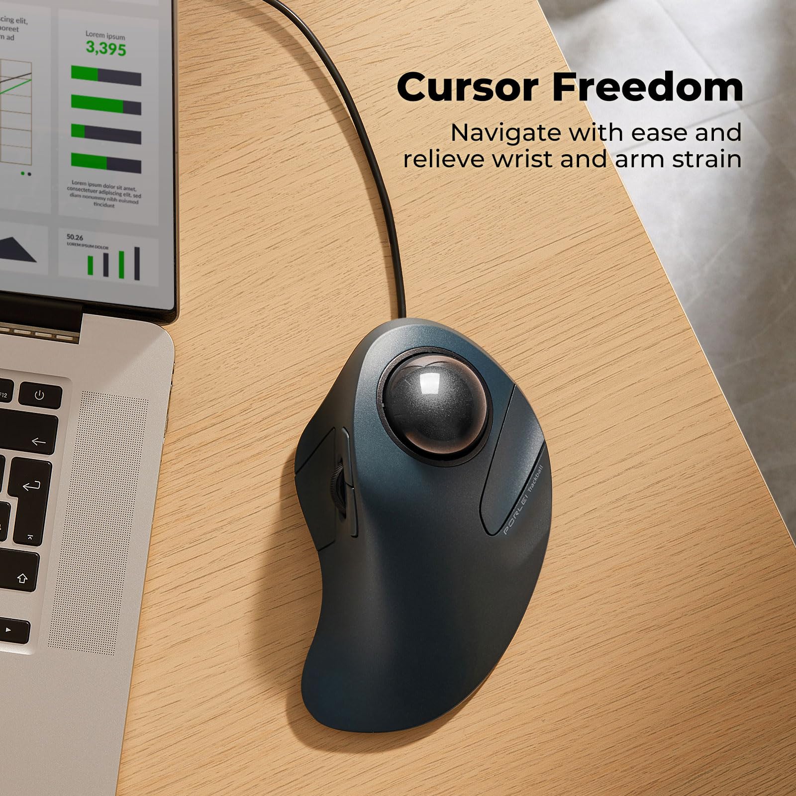 Souris filaire Trackball, contrôle facile des doigts, design ergonomique confortable réduisant la fatigue musculaire, précision et suivi fluide, compatible avec PC, ordinateur portable,