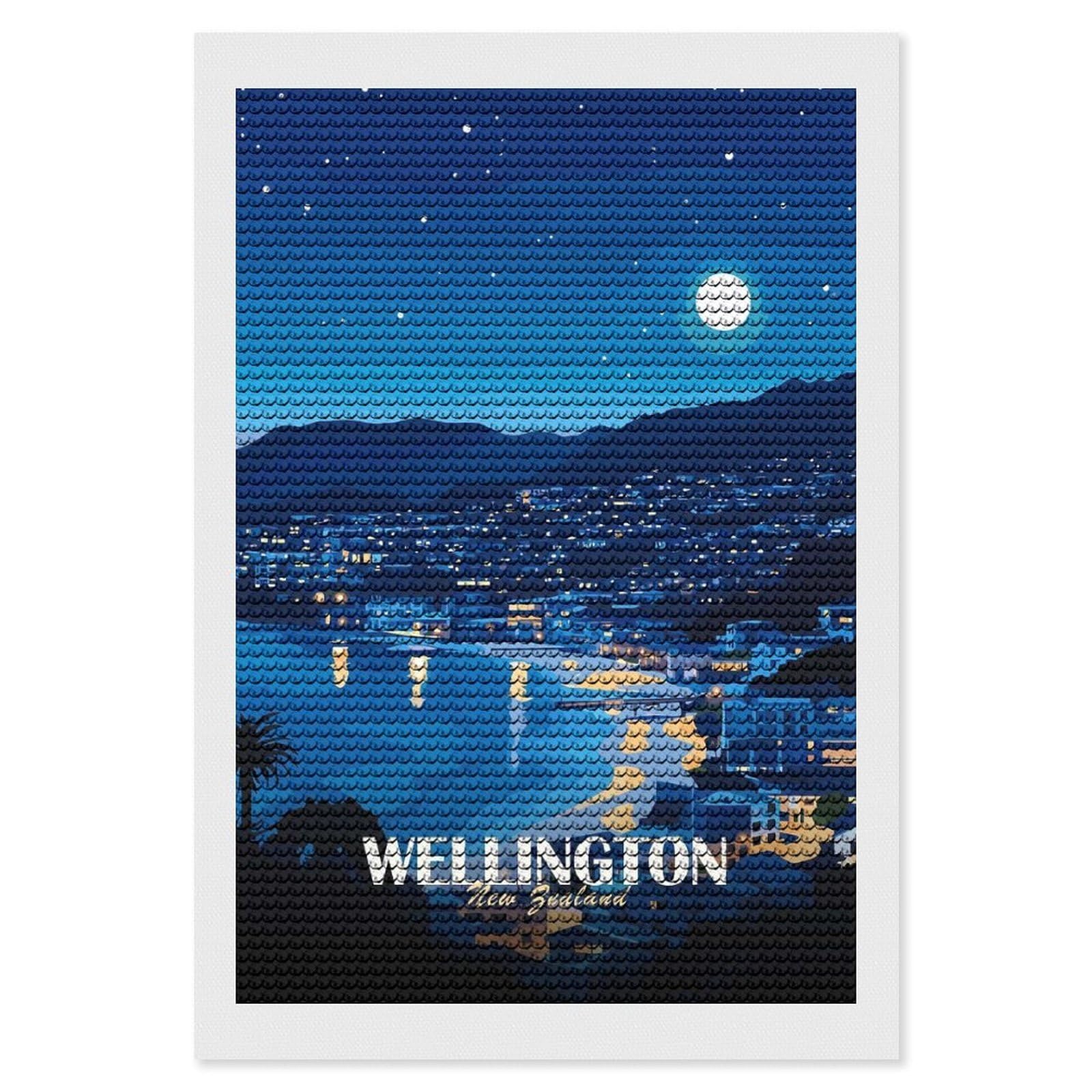 Junmoney Wellington New Zealand Night Cityscape DIY Diamond Art Canvas Kit 8"x12", for Teens, Aesthetic Room Decor, Farmhouse Decor, Canvas Picture, Birthday Gift