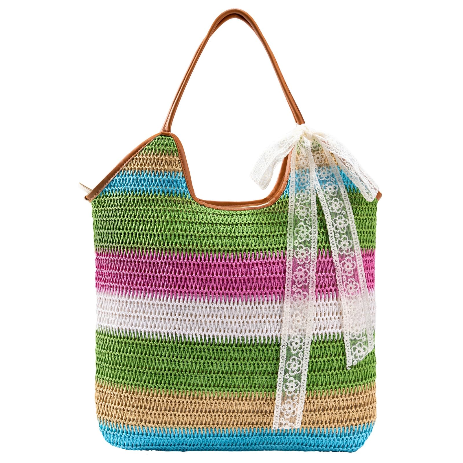 boshiho Summer Stroh Strandtasche Damen - 2026 Natürlich Geflochtene Handtasche, Groß Straw Bag Urbane Boho Trendy Beach Strohtasche für Reisen, Einkaufen, Urlaub, Pendeln