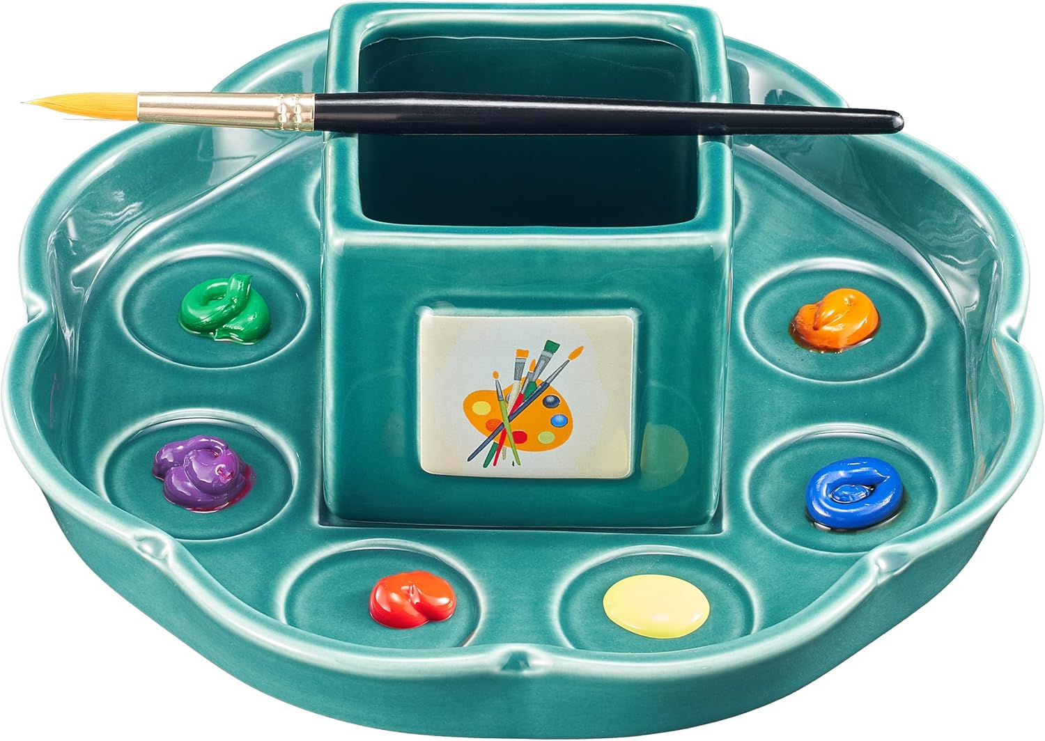 Painters Artist Cup & Plate Set | Paint Brush Holder & Cleaner with Palette, 9.8" W - Gift Mixing Cup, Elegant Painting Cup Supplies, Vibrant Cup for Children & Adults Alike, Home Arts & Crafts (Blue)