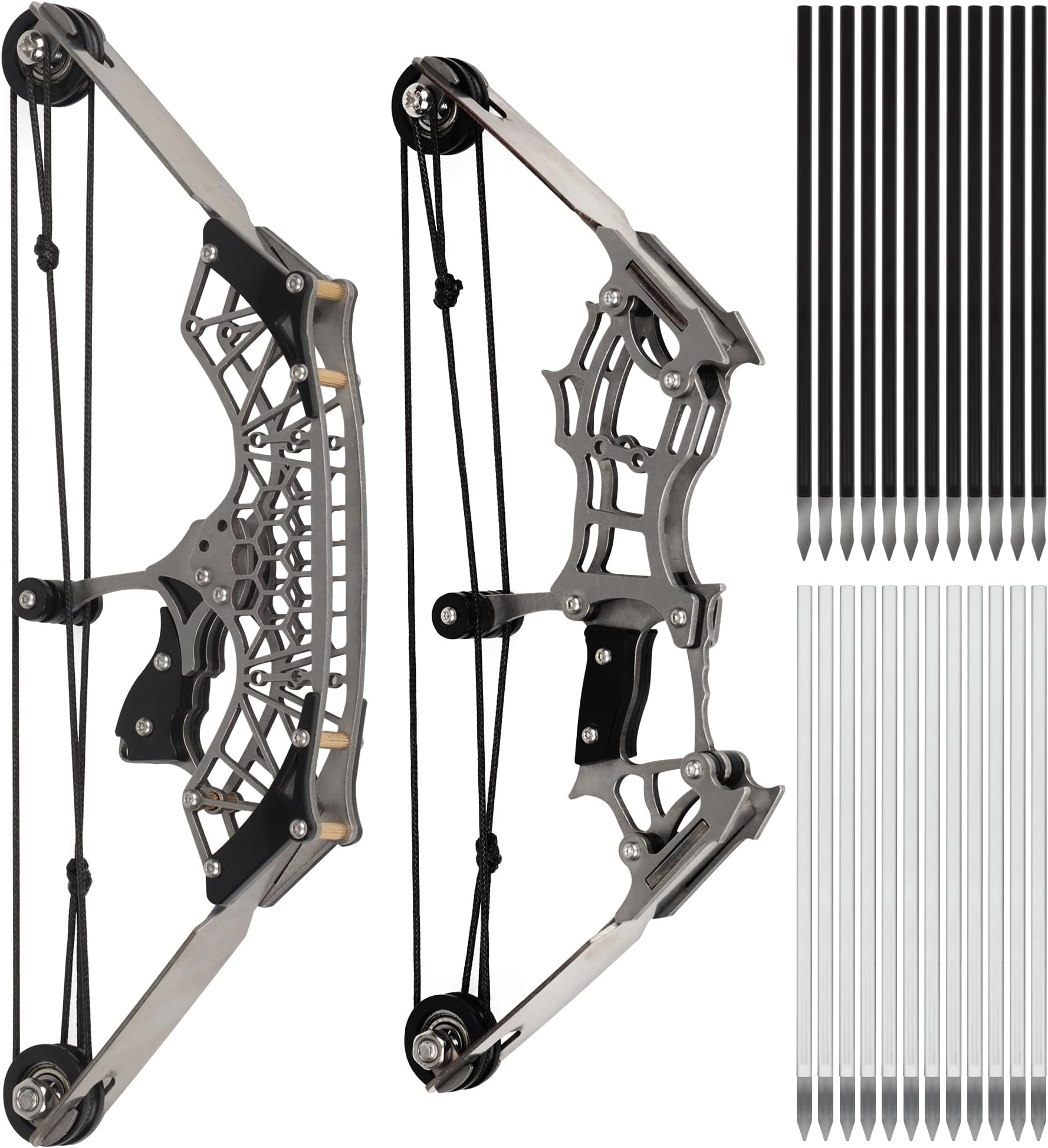 Mini Compound Bow 2-Piece Set, Left and Right Hand Archery Stainless Steel Aiming Practice Outdoor Games