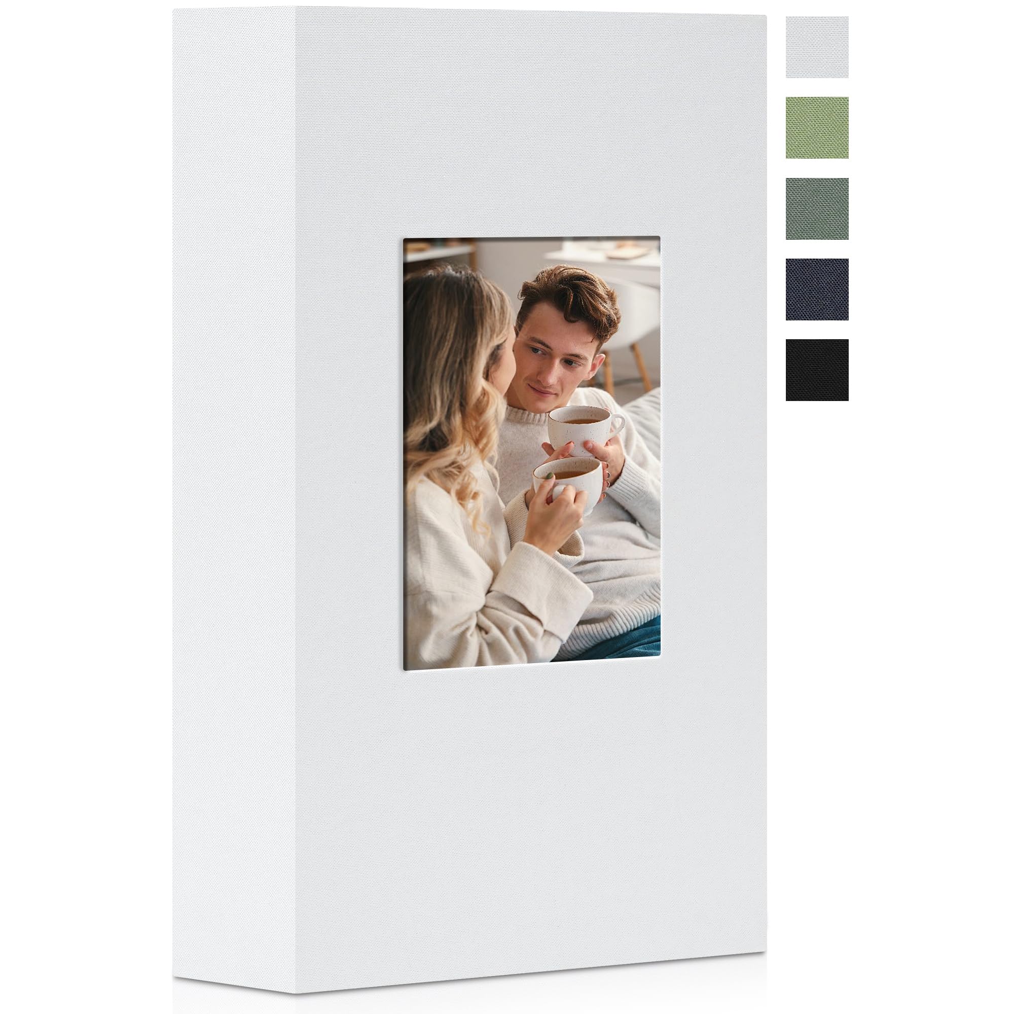 Remowith 6x4 Photo Album Slip in 300 Pockets, Linen Fabric Cover Photo Book with Customisable Cover Window, Acid-Free Slip-in Pockets for Family, Travel, Baby & Memory Storage, White