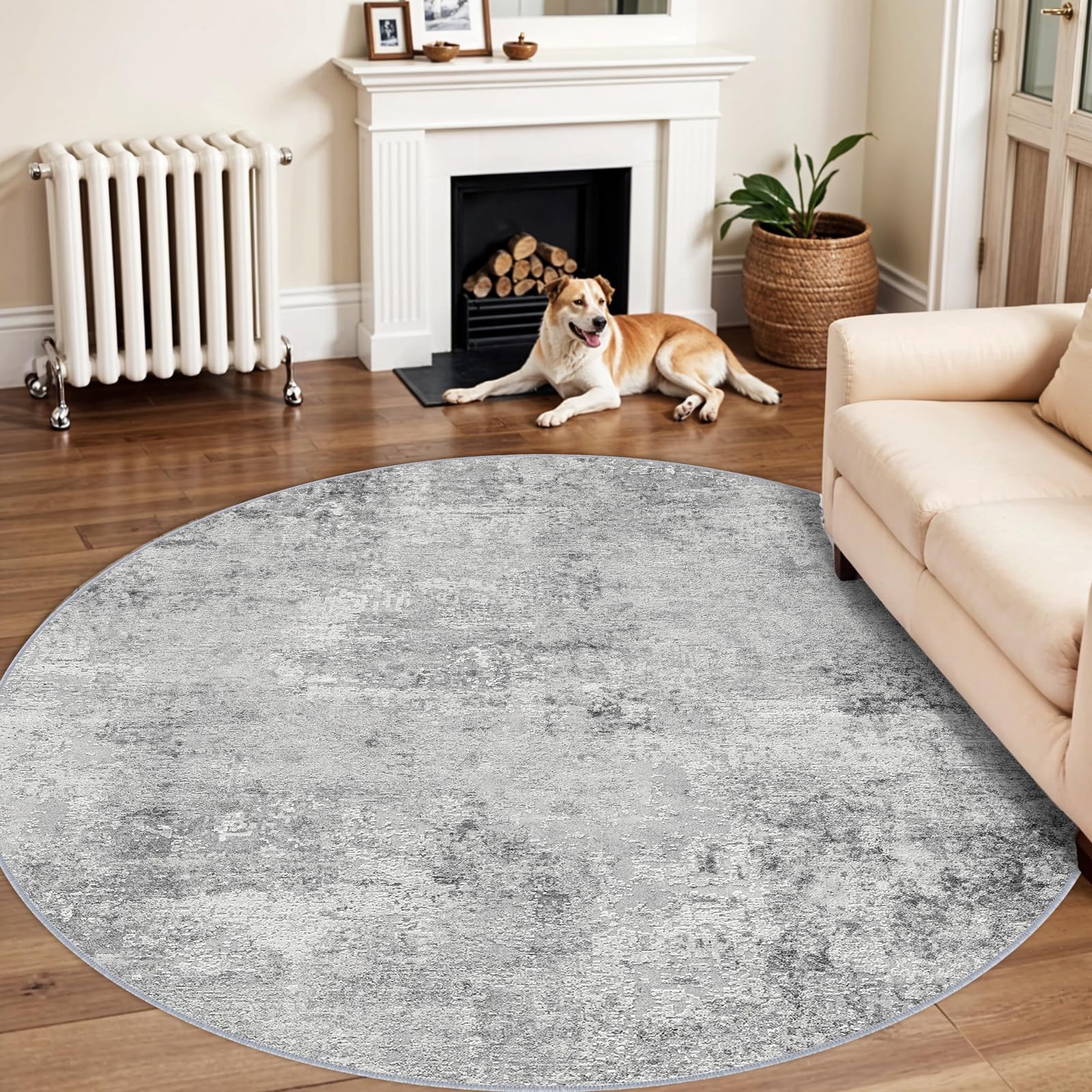 RUUGME Washable 6ft Round Rug - Abstract Rugs for Living Room Large Area Rugs Modern Stain Resistant Indoor Mat for Bedroom Dining Room Non Slip