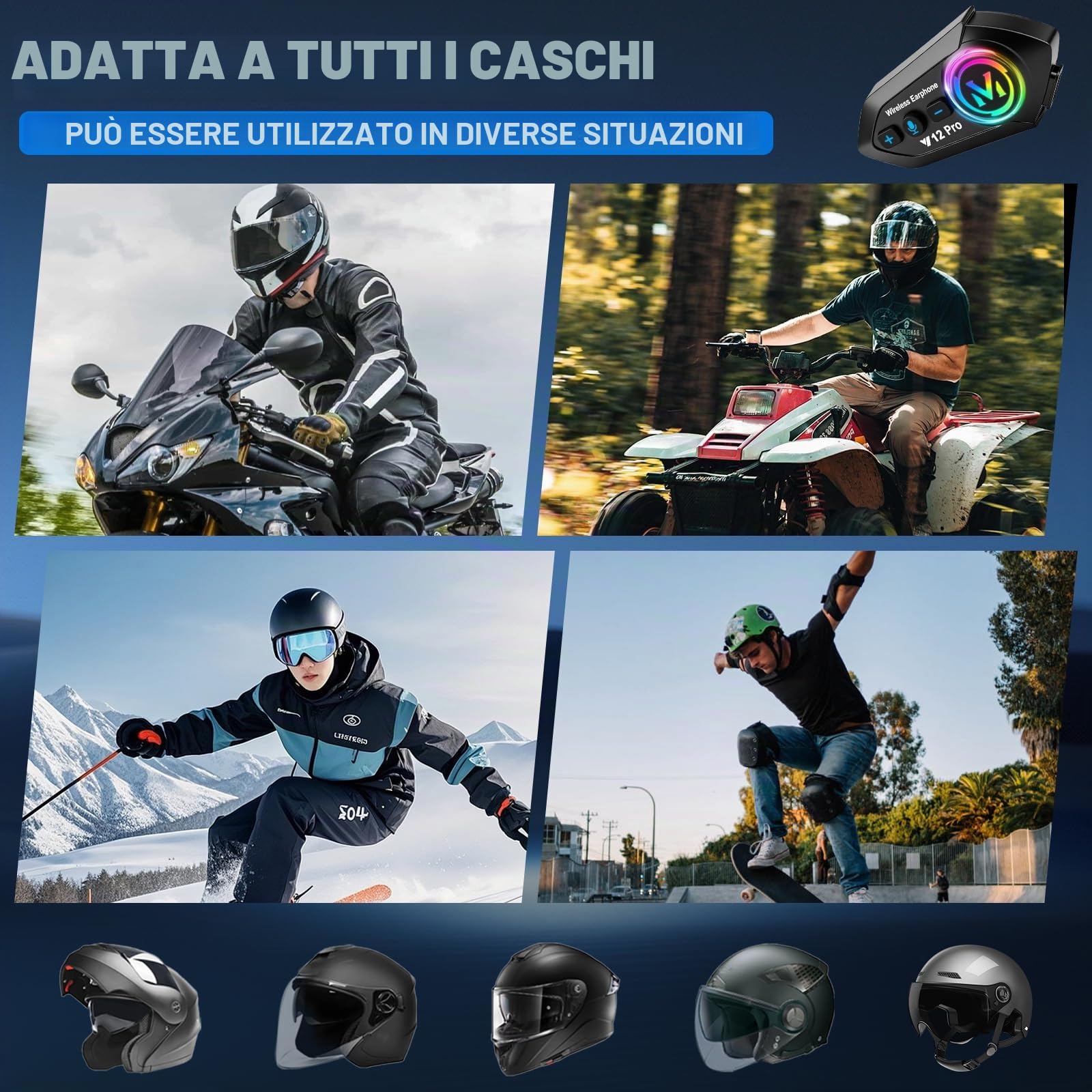 Intercom Moto Duo per 2 caschi, Bluetooth 5.4 con condivisione musicale, sistema di comunicazione da 500 m per 2 motociclisti, IP56 impermeabile - compatibile con tutti i caschi (confezione da