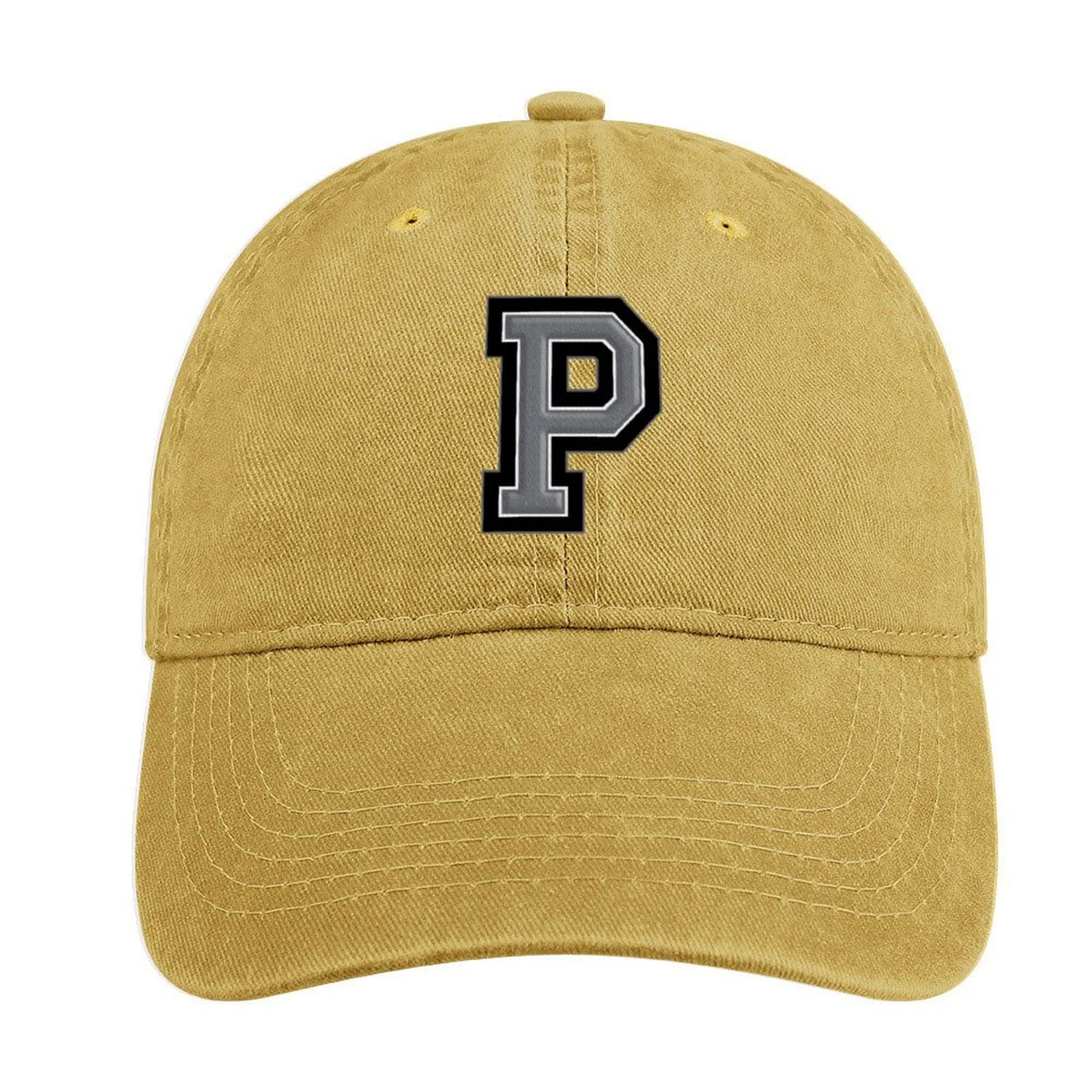 Iubbki Unisex Yellow Cotton Baseball Cap Letter 'P' Adjustable Sun Hats Summer Vintage Washed Baseball Cap Golf Dad Hat For Men Women