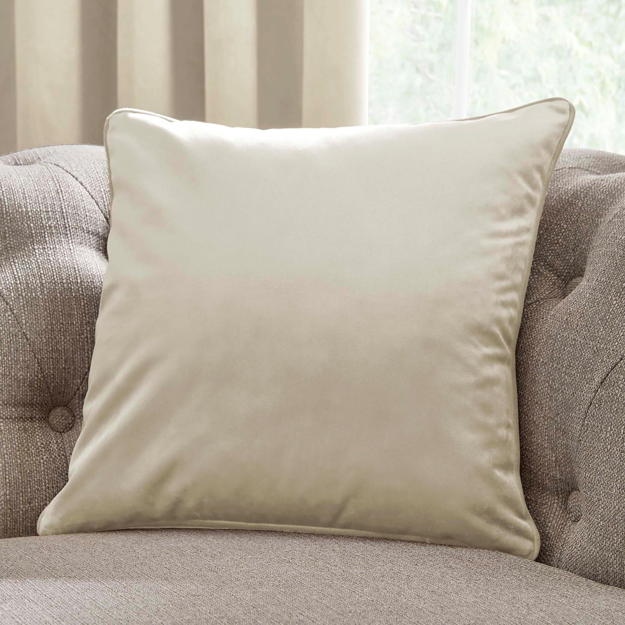 Laurence Llewelyn-Bowen Velvet Cushion – Ivory White Luxury Throw Pillow – 43x43cm Soft Decorative Cushion with Filling – Montrose Collection – Elegant Accent for Sofa, Bed or Chair