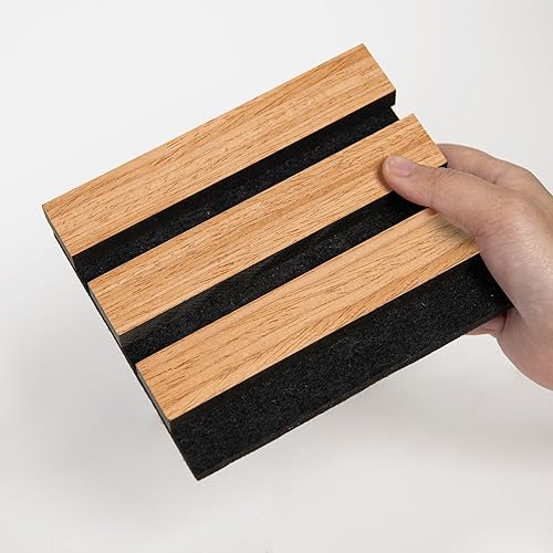 Miniatura 20 de Paneles acústicos de listones de madera, 94.5 x 12.6 pulgadas, cada panel de pared de listones de madera, color nogal, paquete de 4 Nuez,Negro
