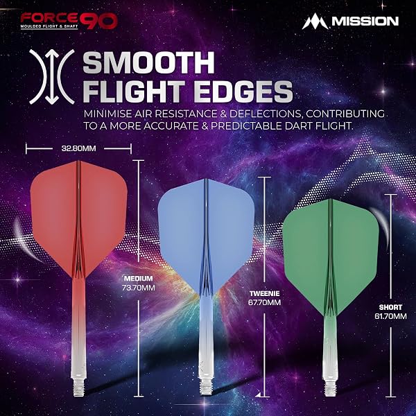 Mission Darts Force 90 | Ailettes et tiges de fléchettes moulées avec précision intégrées, lot de 3 ailettes et tiges professionnelles hautement durables 2 en 1 | Standard n°6 - 4