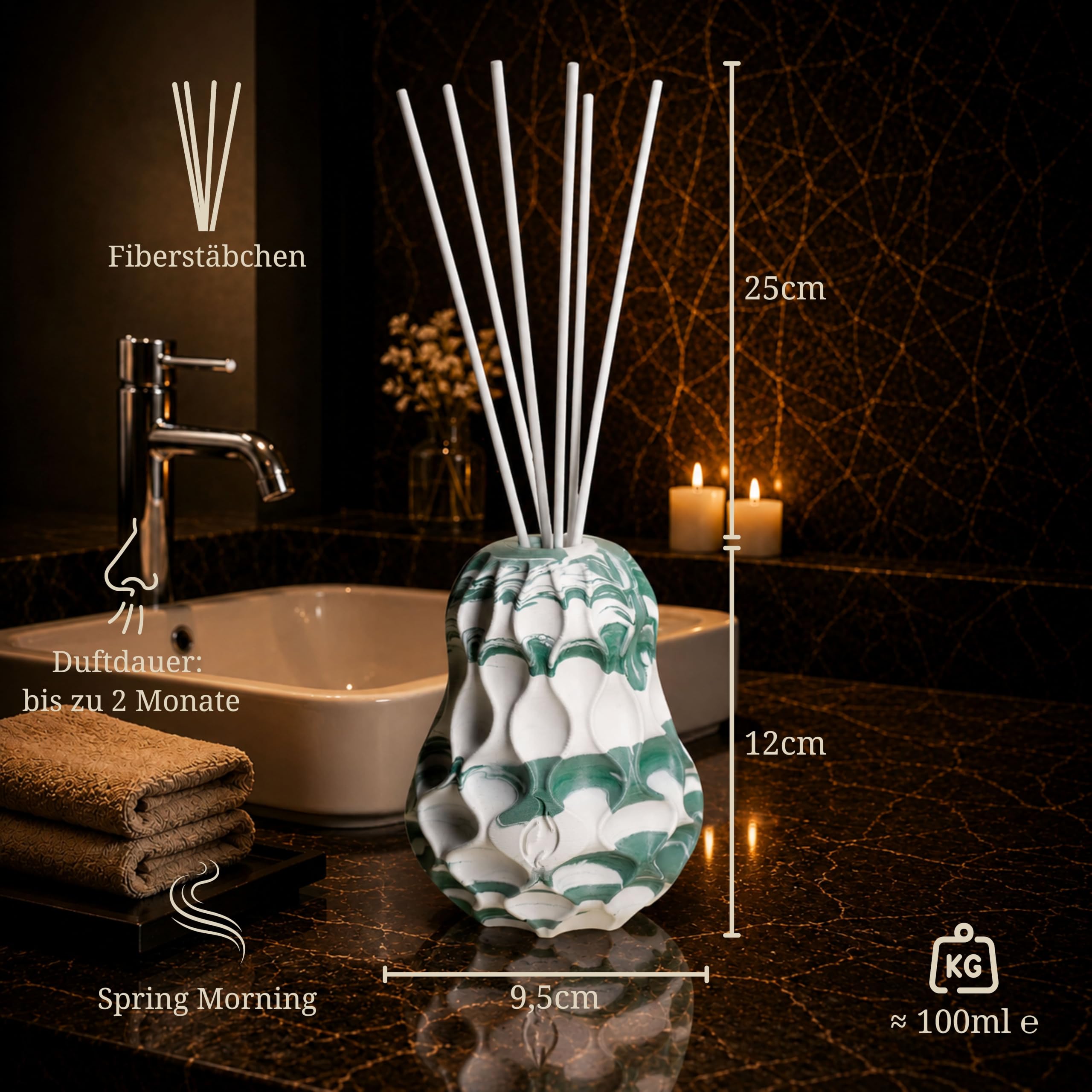 Artemielle Raumduft Diffusor - Duftstäbchen handgemacht für Zuhause - Geschenk für Frauen, Freundin, Mutter - Deko Raumduft Set - Wiederverwendbar (Spring Morning)